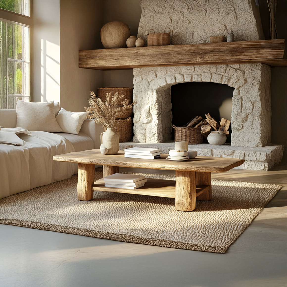 Rustic Natural Coffee Table Living Room Or Fireplace Room SINLSACF228