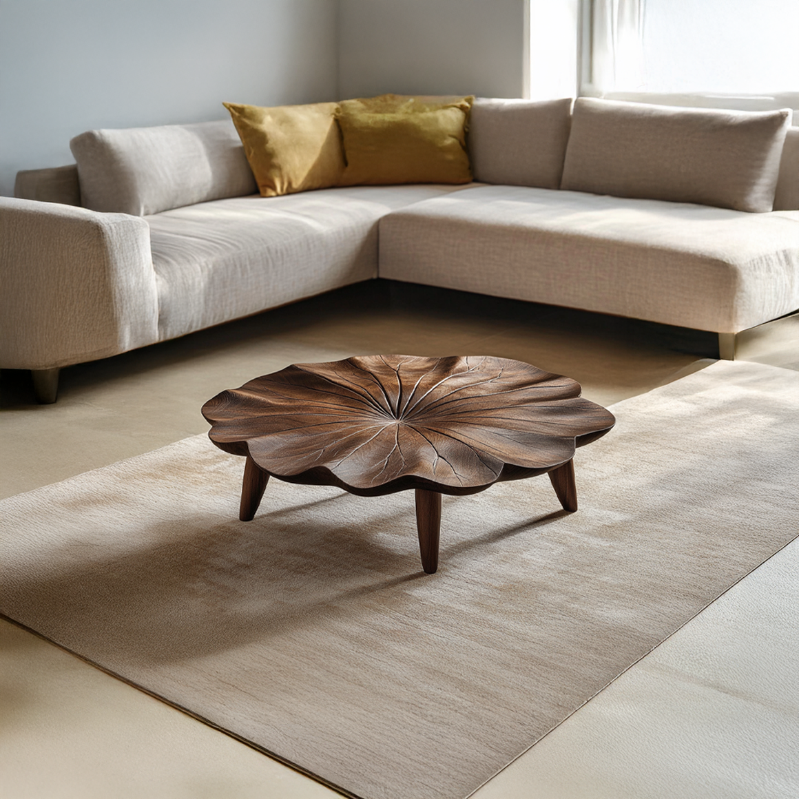 Mid Century Curved Edge Round Coffee Table Living Room Family Room SINLSACF190