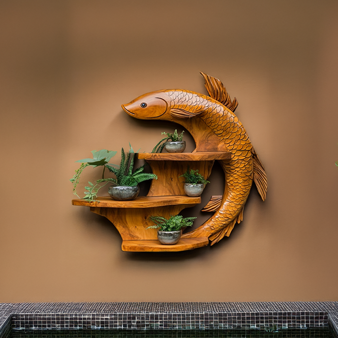 Zen Koi Wall Display Shelf For Living Room And Entryway SINLSAFL282