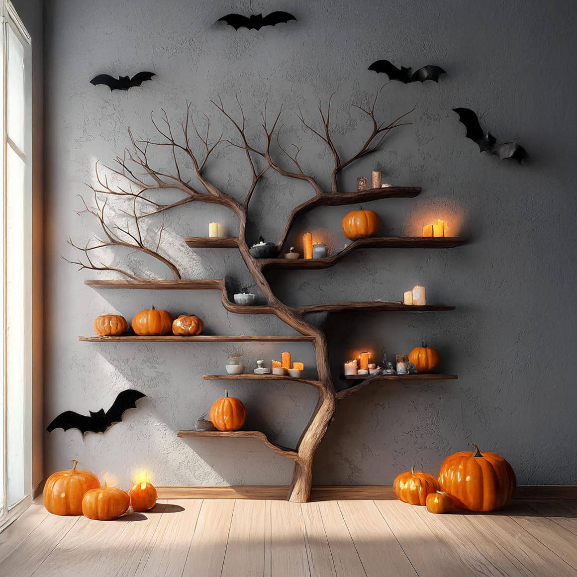 Rustic Tree Branch Bookshelf Living Wall SINLSAHW001
