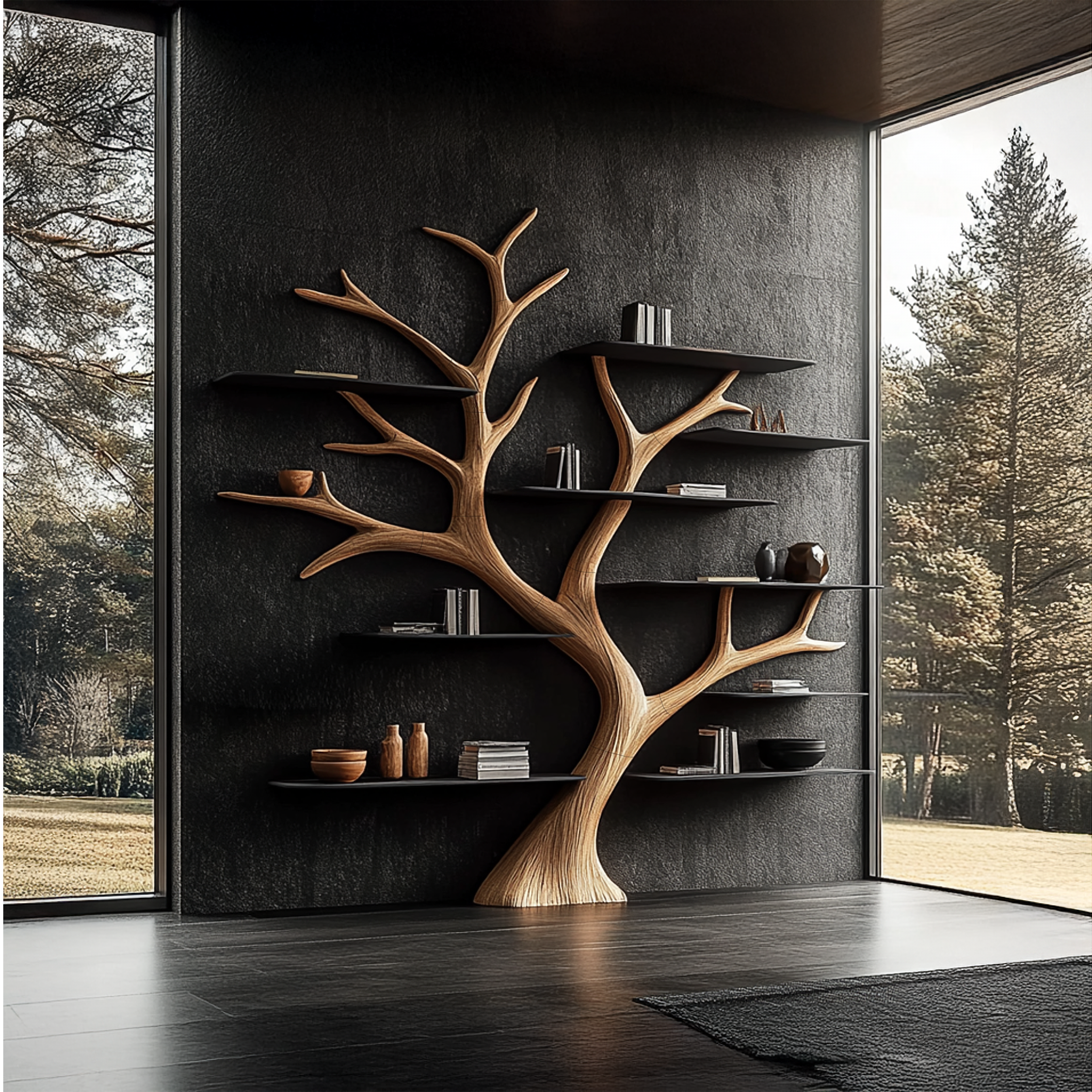 Rustic Wide Tree Bookshelf Home Office or Living Room Storage SINLSATB347