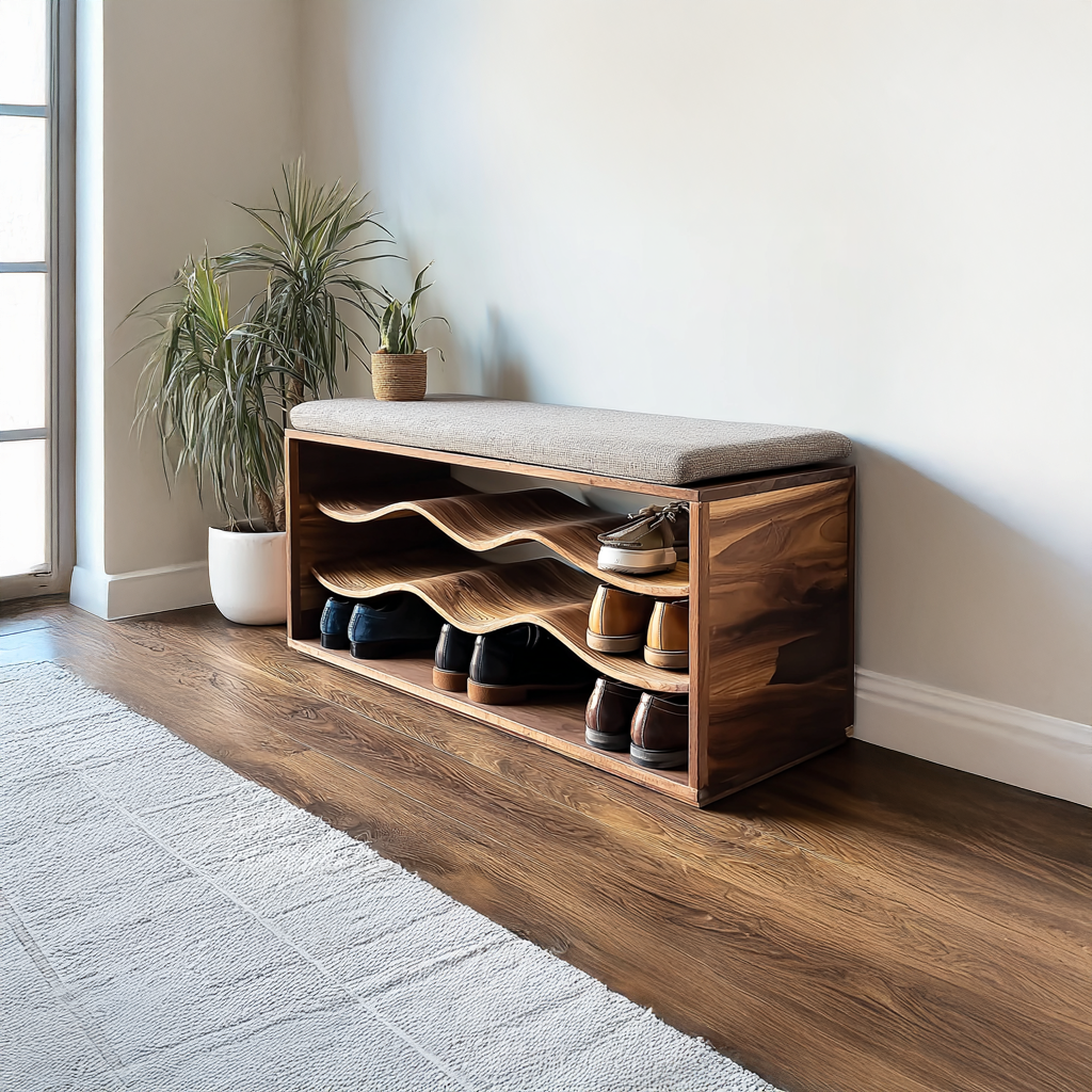 Midcentury Shoe Rack Bench Entryway SINLSASB035
