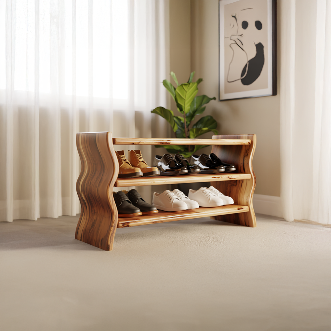 Modern Sculpted Shoe Organizer Living Room And Mudroom SINLSASB080