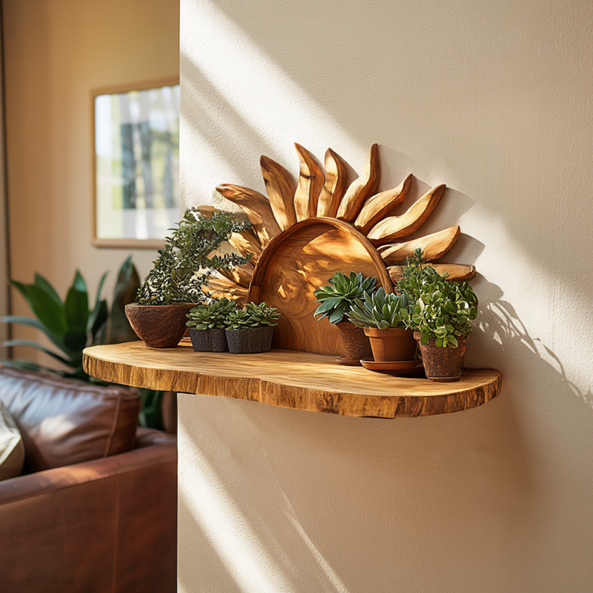 Boho Sunburst Wall Shelf For Living Room And Entryway SINLSAFL278