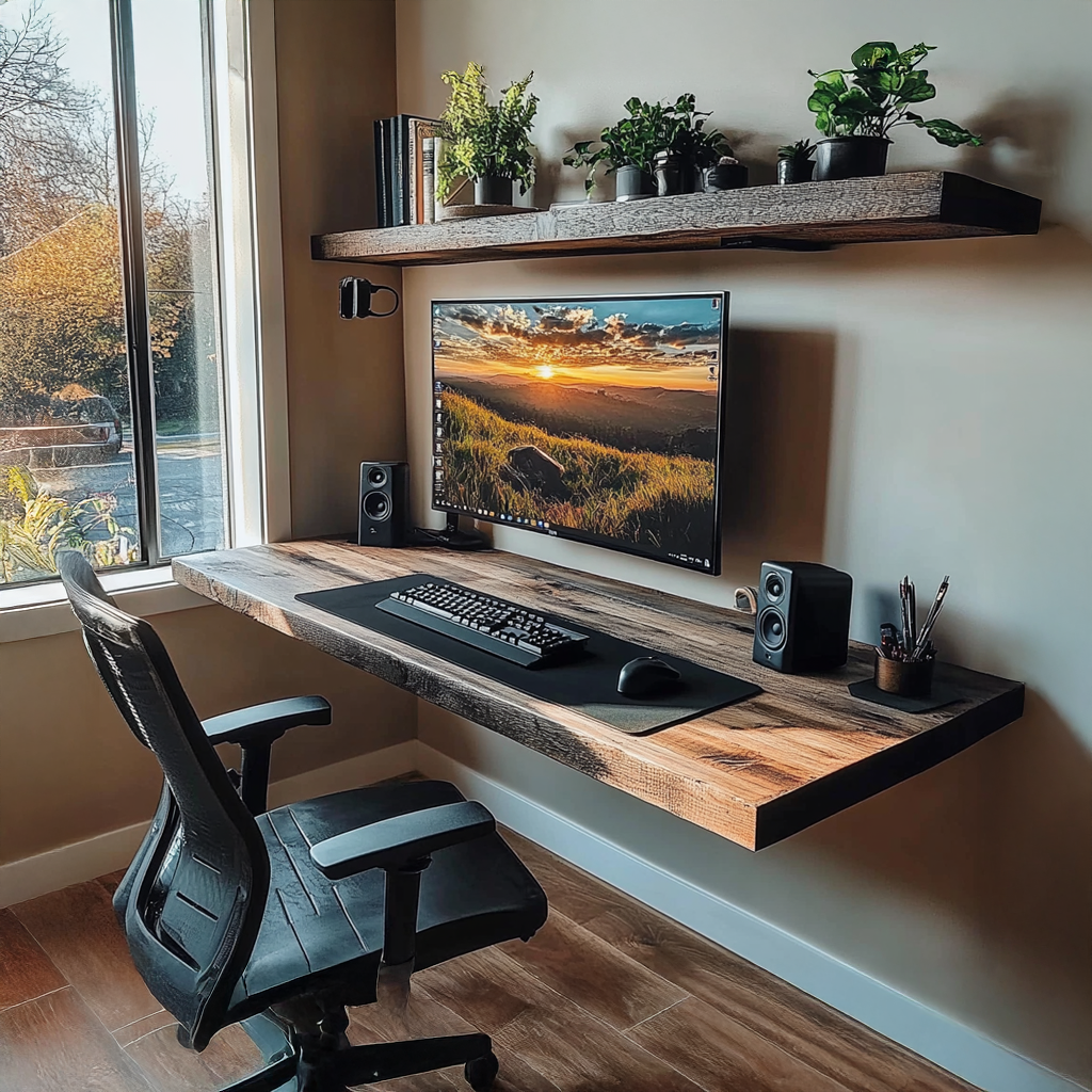 Custom Desk Shelf Solid Wood Minimalist Home Gift SINLSAFL075