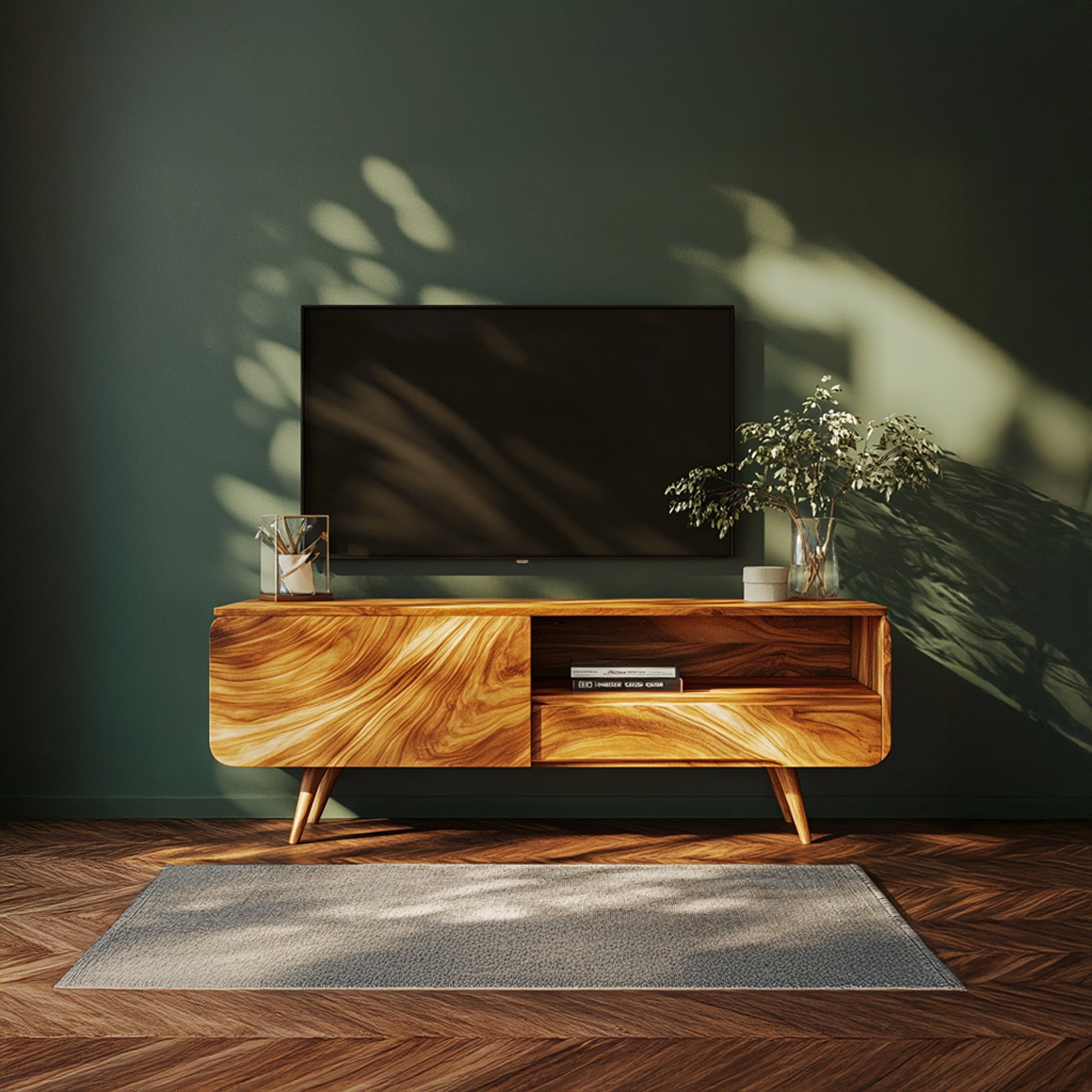 Organic Modern Sculpted Wooden TV Cabinet Living Room Interior Display SINLSASC243