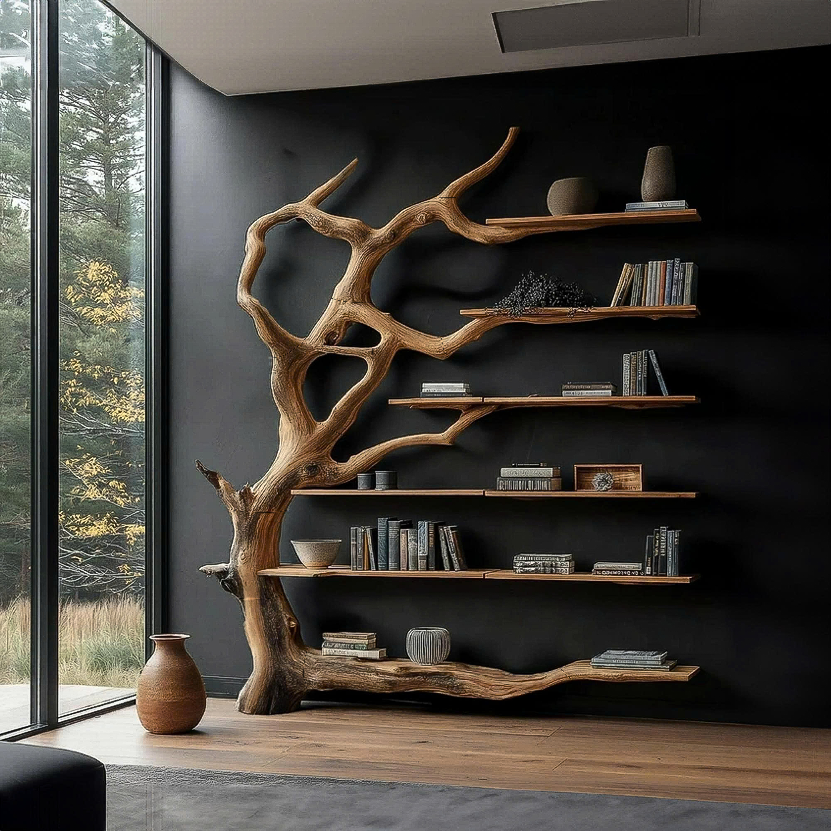 Wall Mounted Rustic Tree Bookcase Floating Shelf For Living Room Decor & Gift SINLSATB177