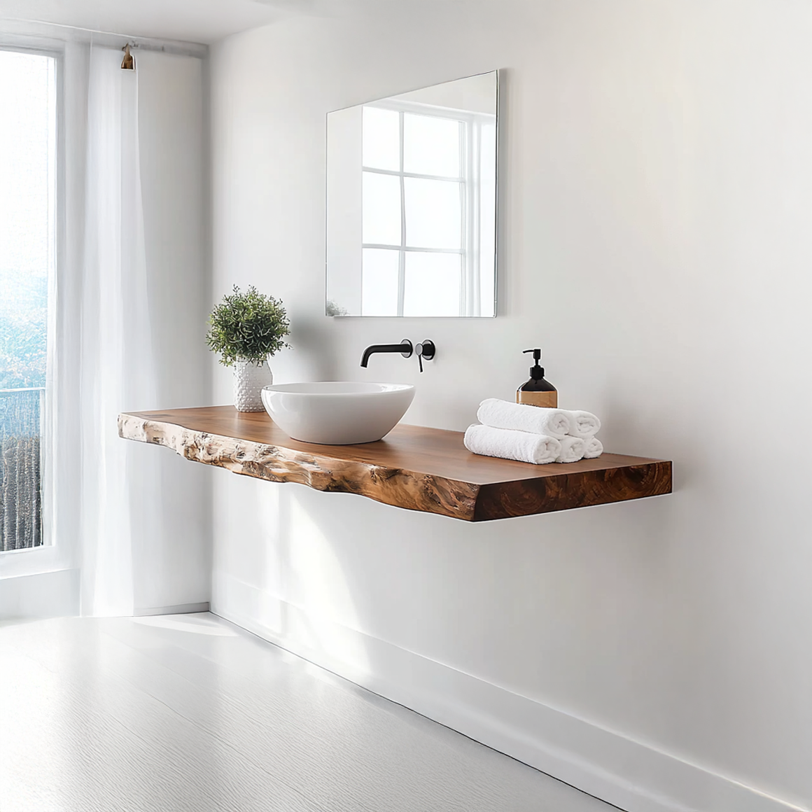 Mid Century Bathroom Vanity Shelf Organic Wood Bathroom Interior SINLSABRV227