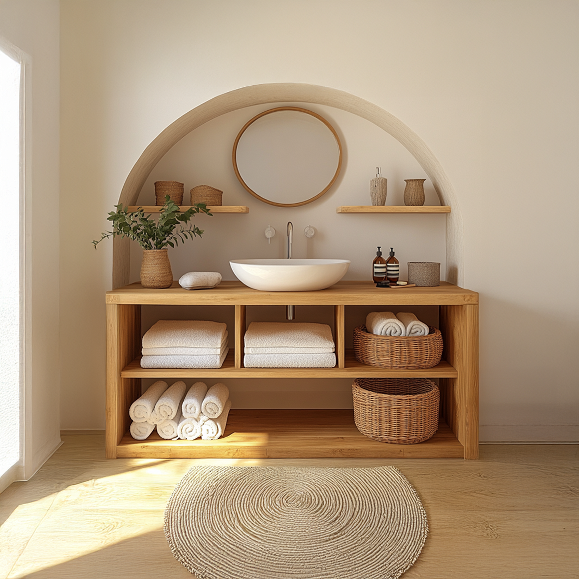 Modern Bathroom Storage Cabinet With Clean Natural Wood Finish For Bathroom SINLSABRV207