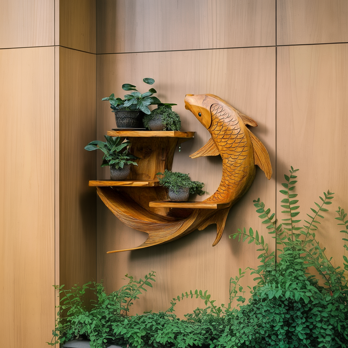 Zen Koi Fish Wall Shelf For Living Room And Garden Wall SINLSAFL279