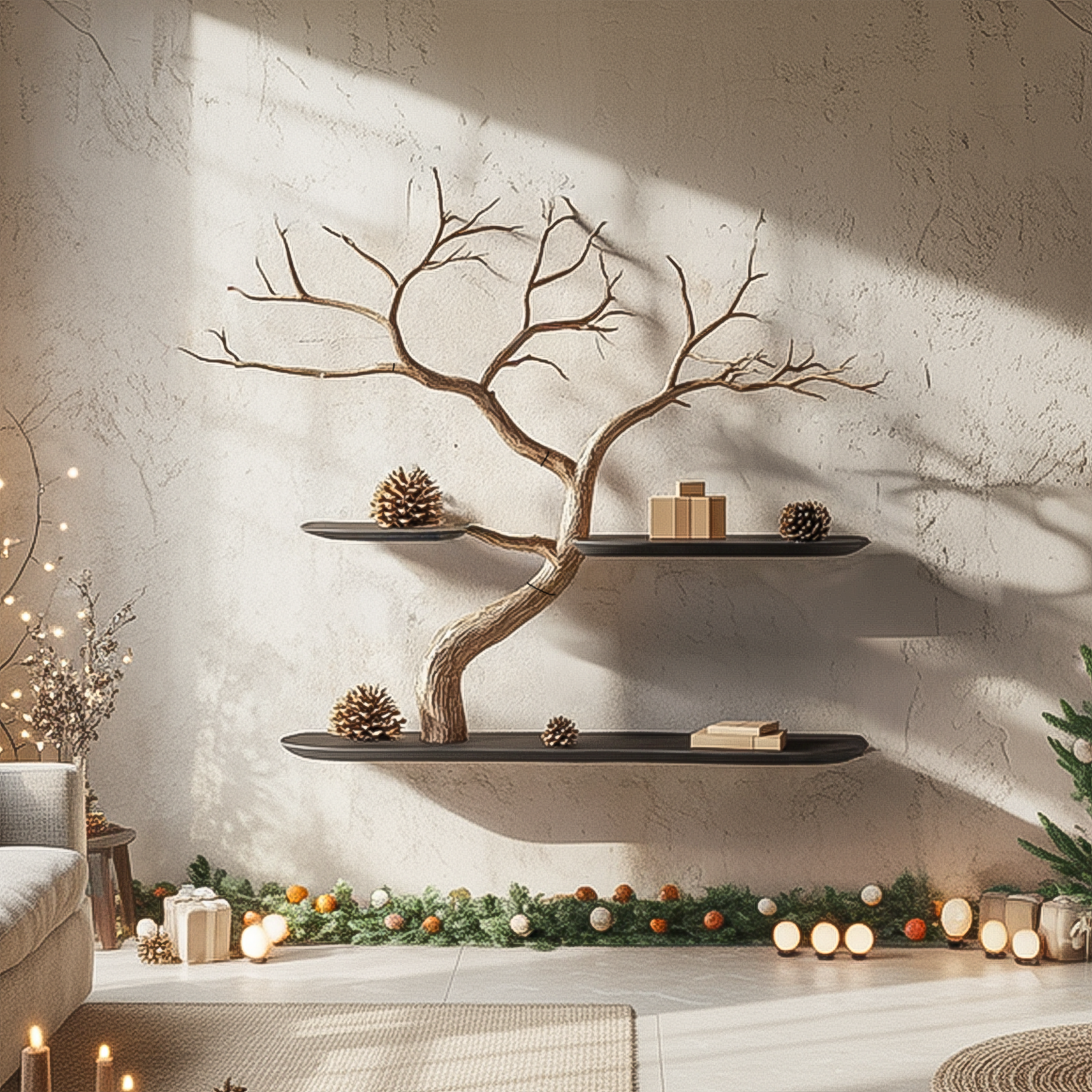 Rustic Organic Tree Bookshelf Christmas Entryway SINLSATBS103