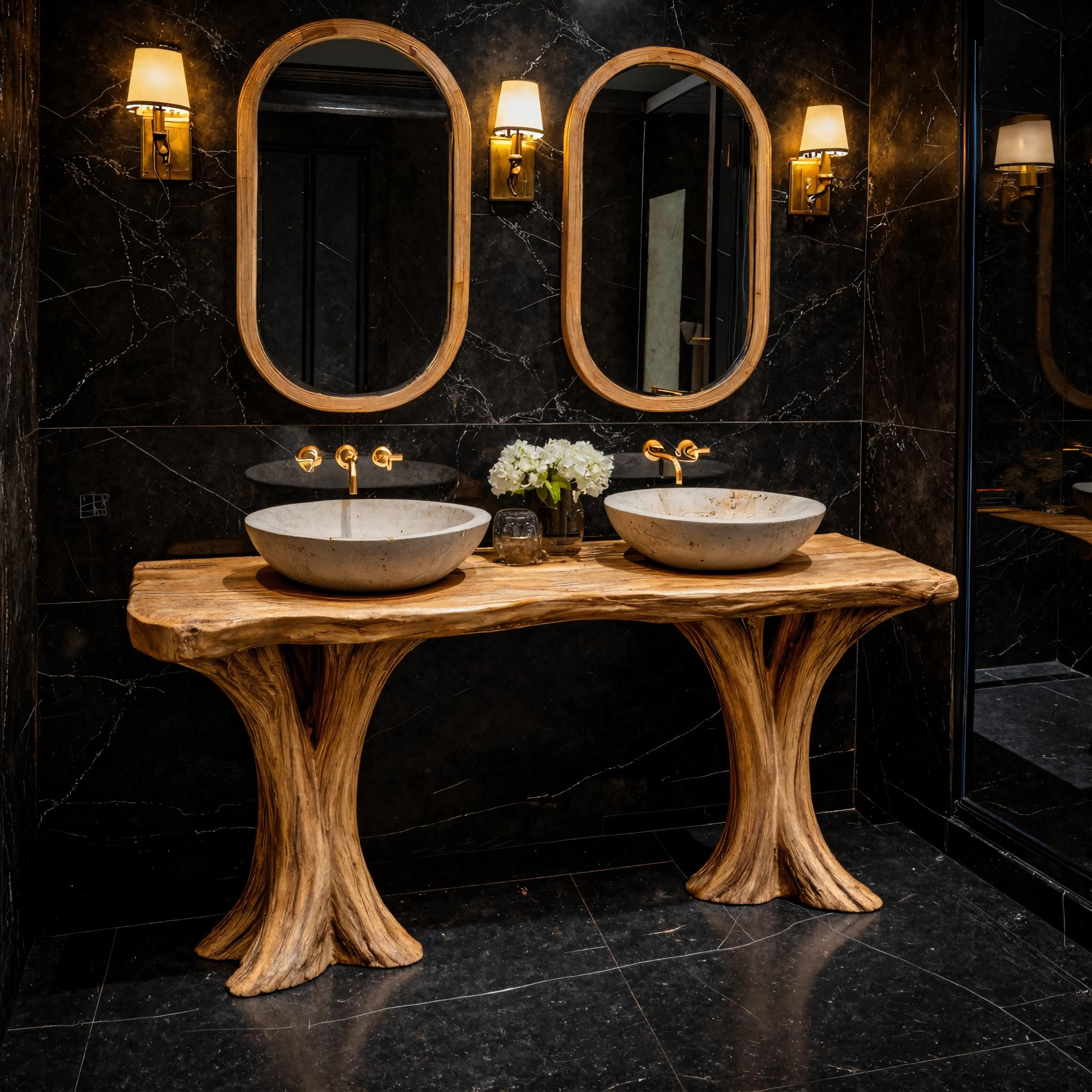 Luxury Live Edge Solid Wood Bathroom Vanity Organic Sculptural Base SINLKIBRV269