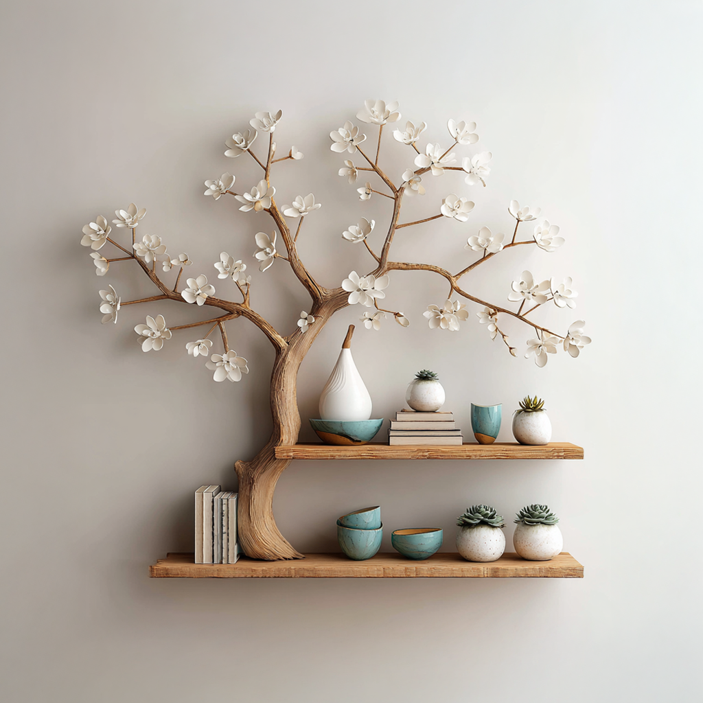 Rustic Tree Display Shelf Bedroom And Hallway SINLSATBS025