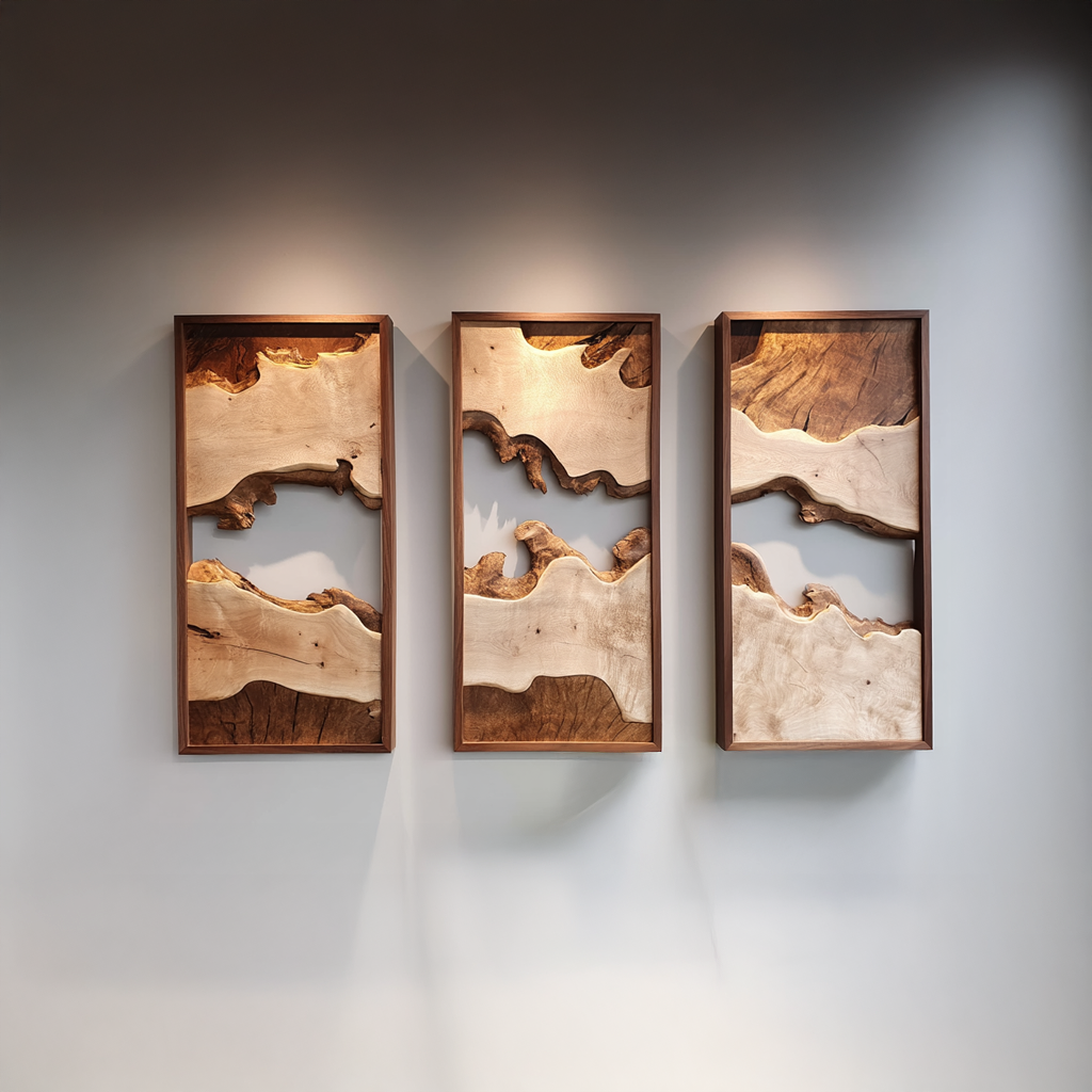 Modern Solid Wood Wall Art Set Abstract Landscape Living Room SINLSAWD002