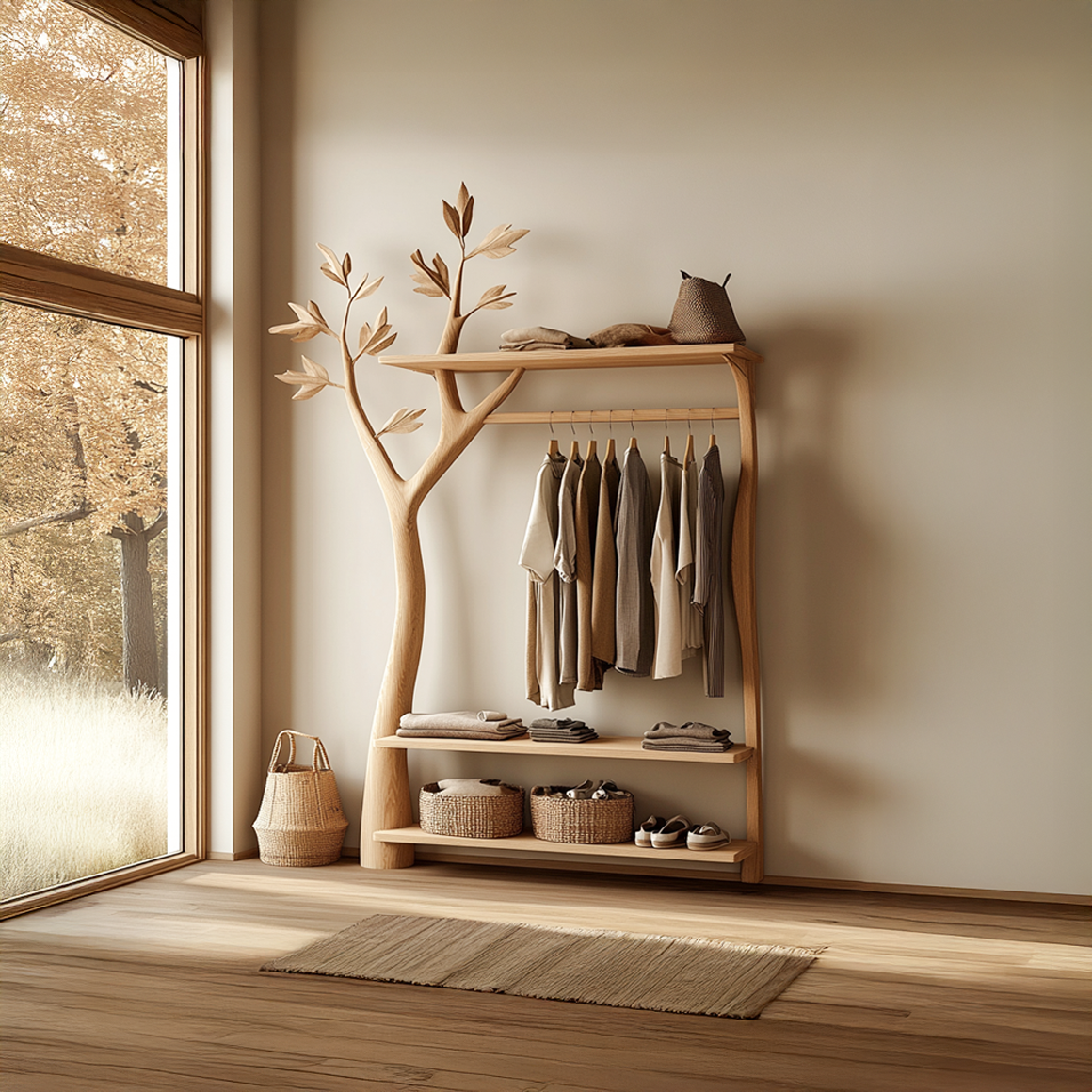 Rustic Tree Clothing Rack Entryway Bedroom Storage SINLSATCR034