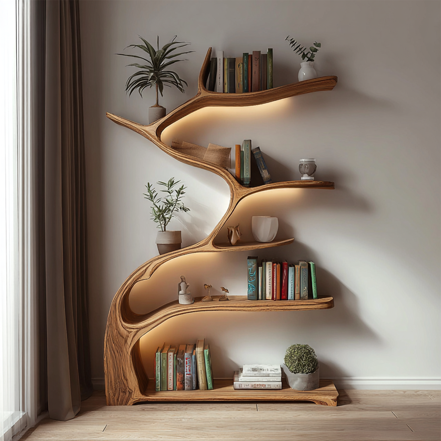 Tree Bookshelf Wooden Live Edge Rustic Farmhouse Gift SINLSATB189