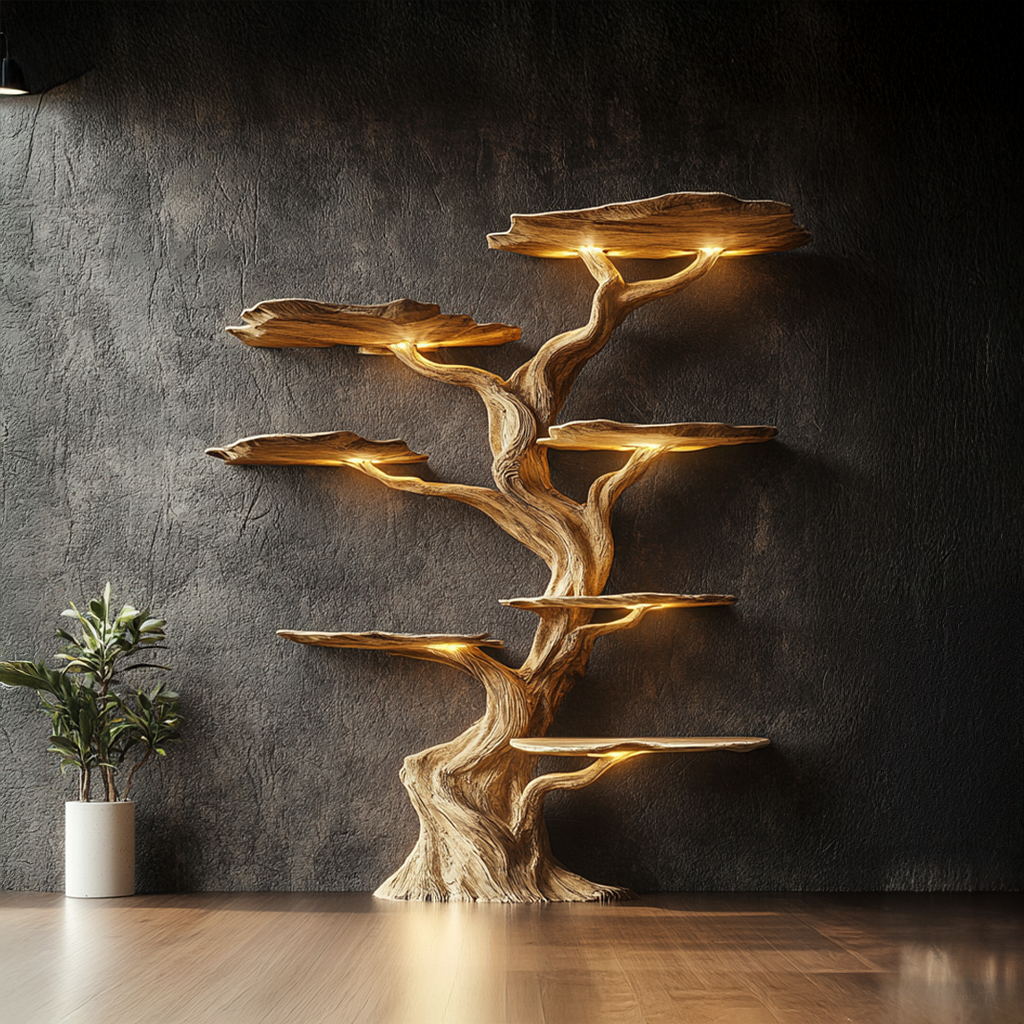 Modern Tree Bookshelf Wood Handmade Natural Gift SINLSATB191
