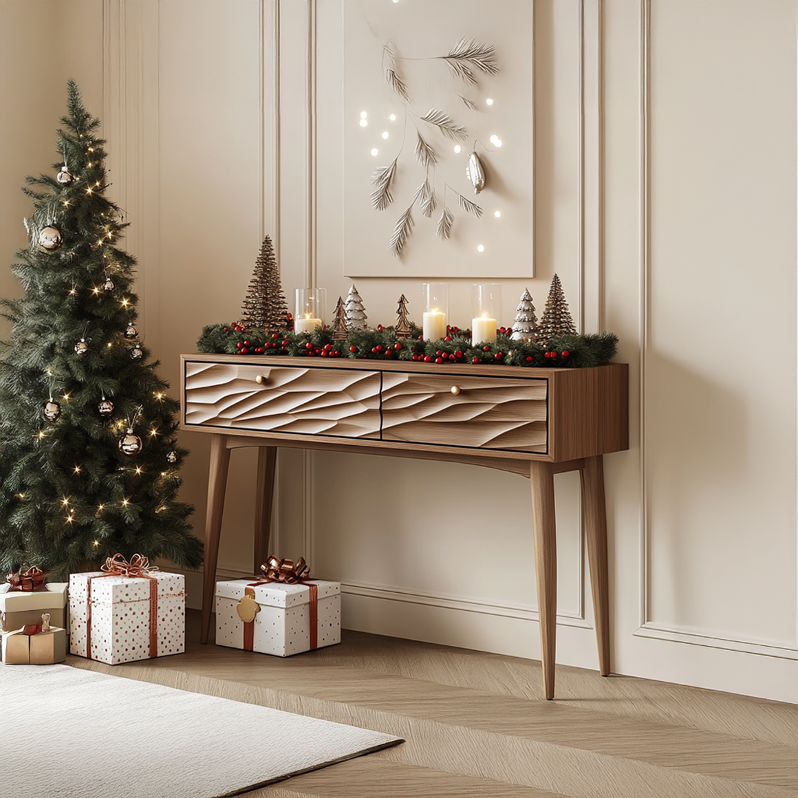 Mid Century Carved Console Table Holiday Season Living Room SINLSACS337