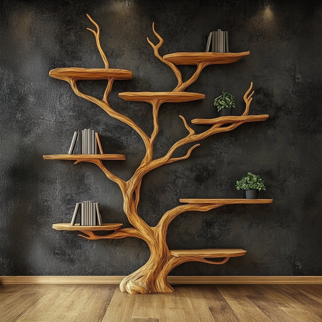 Wall Mounted Tree Shelf Natural Wood Unique Gift SINLSATB197