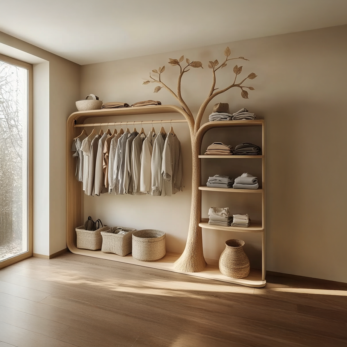 Rustic Clothing Stand Tree Shaped Bedroom Mudroom Entryway SINLSATCR037