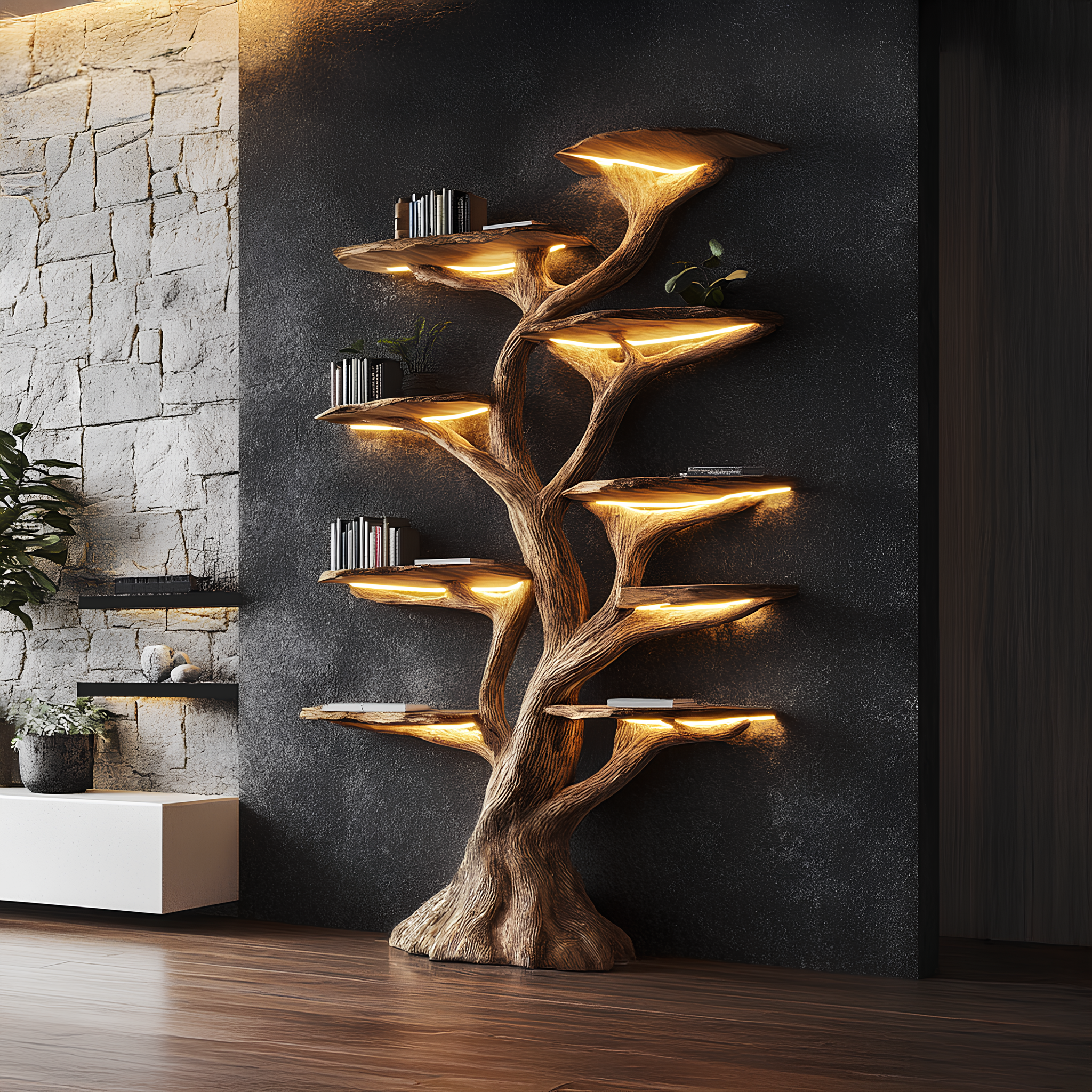 Wooden Tree Bookshelf Rustic Custom Display Gift SINLSATB192