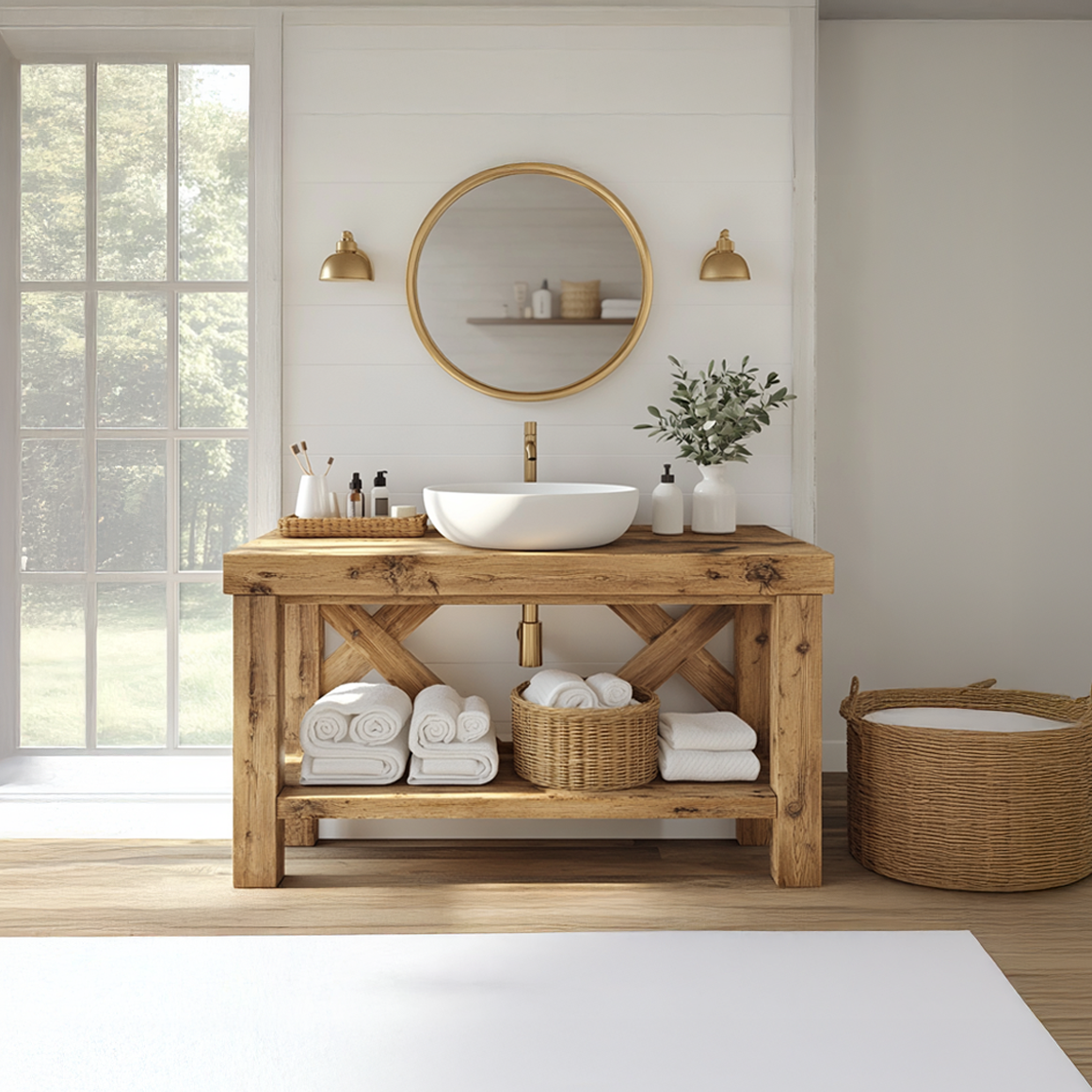 Rustic Bathroom Vanity Table Natural Wood Country Bathroom Style SINLSABRV201