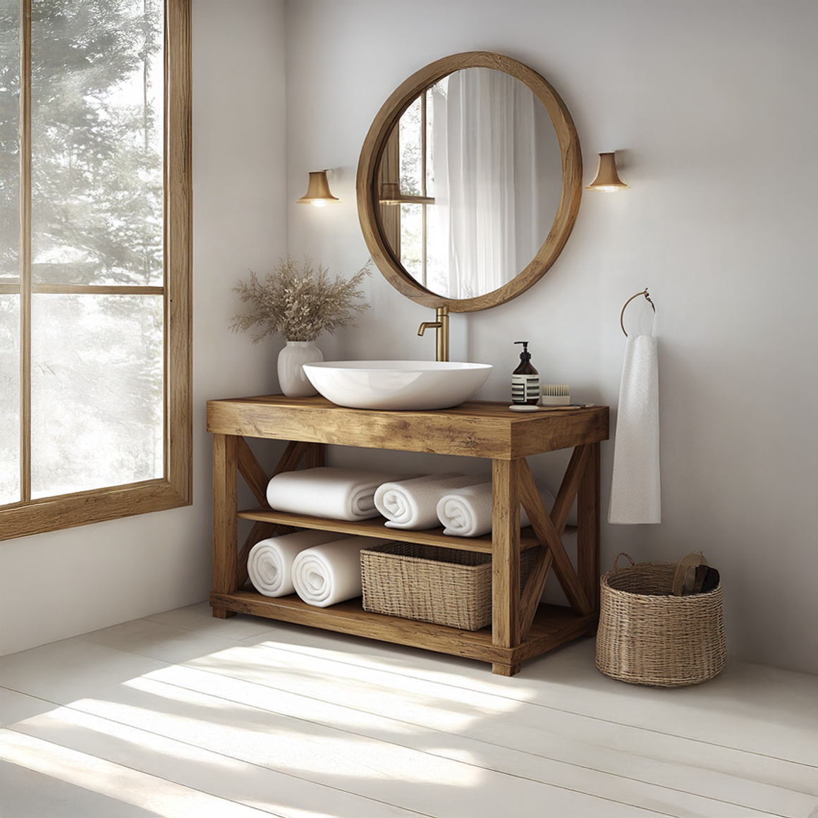 Mid Century Wood Bathroom Vanity Table Minimalist Bathroom Design SINLSABRV197