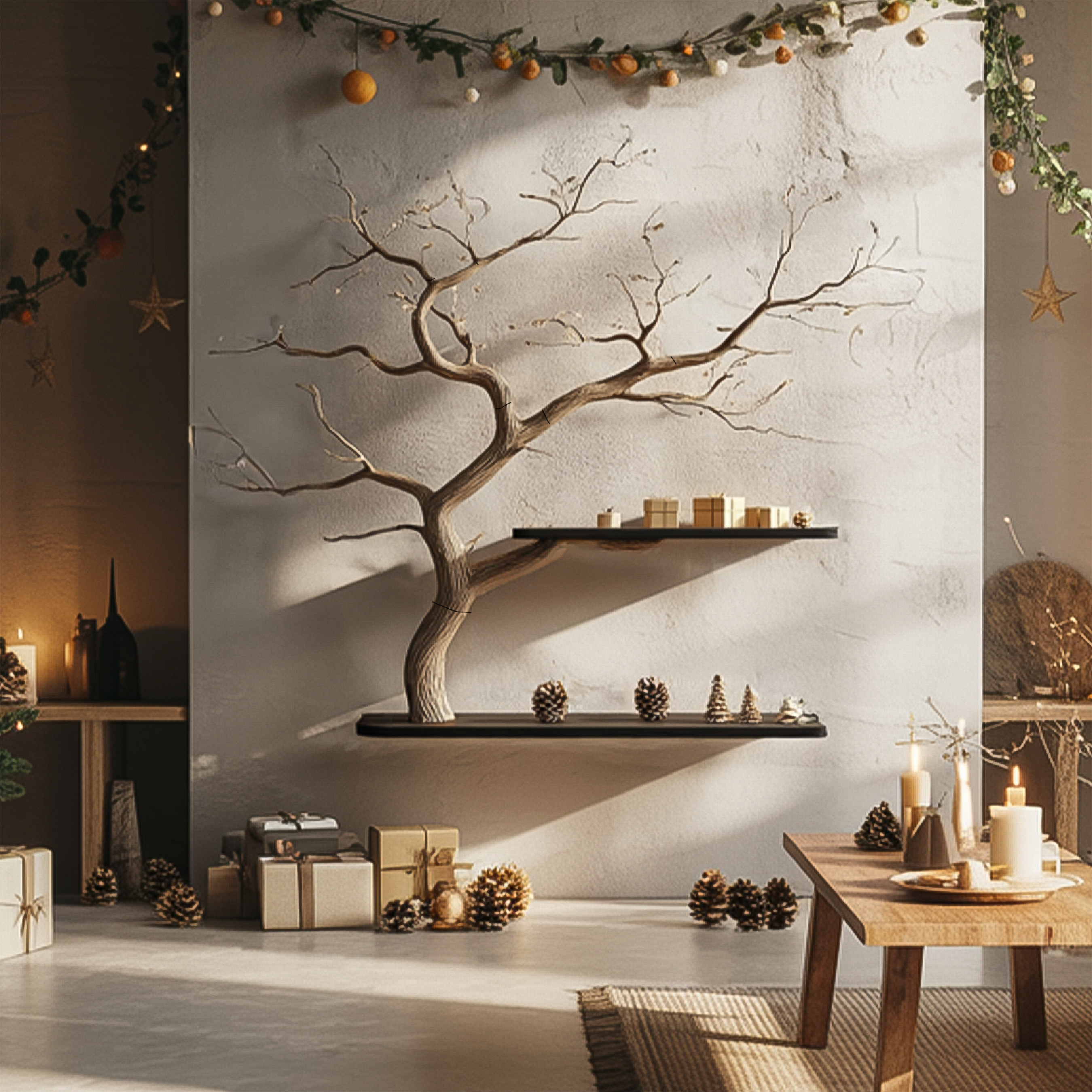Rustic Tree Branch Bookshelf Christmas Wall Display SINLSATBS102