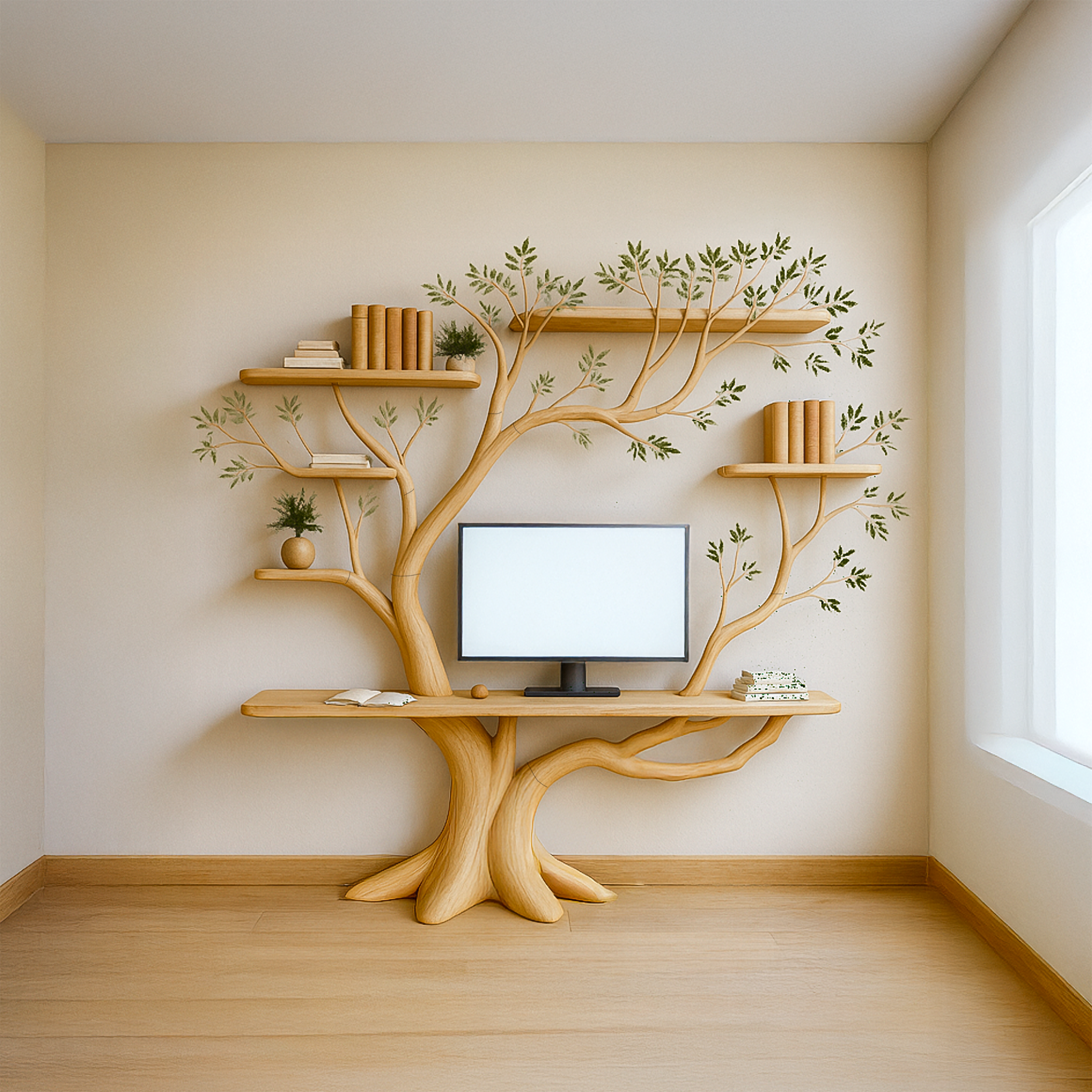 Midcentury Tree Bookshelf Desk Living Bedroom SINLSATB267