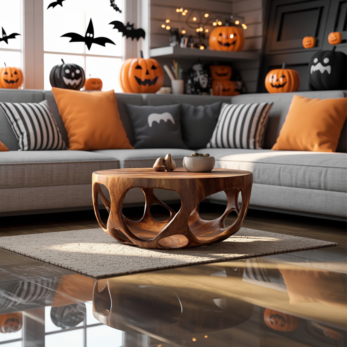 Mid Century Halloween Coffee Table Natural Wood Living Room SINLSAHW023