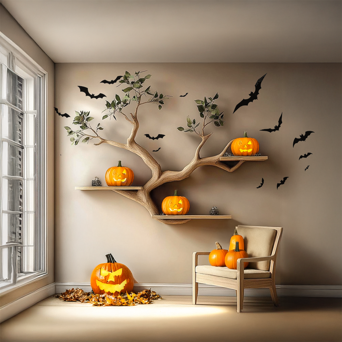 Rustic Halloween Tree Shelf Living Room SINLSAHW004