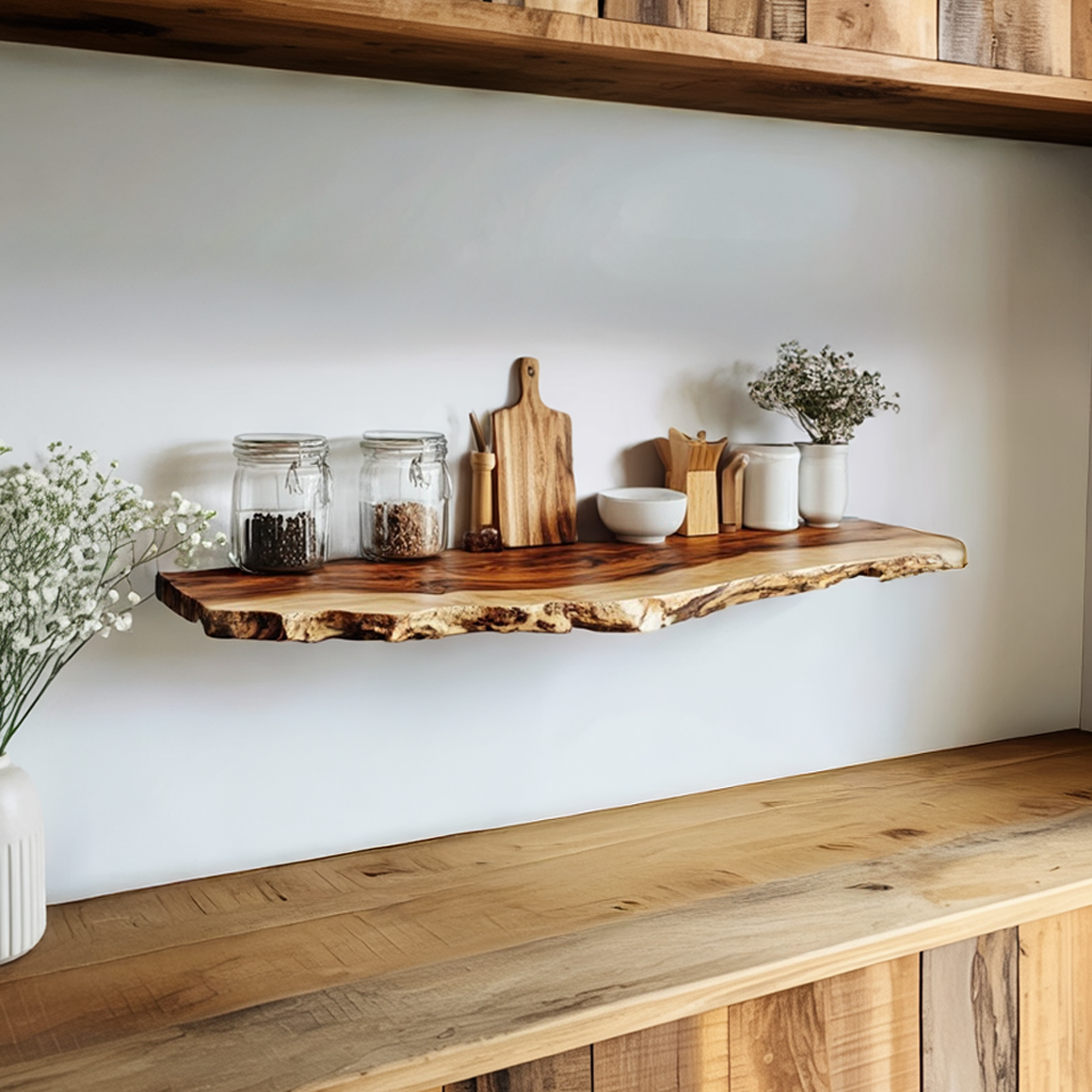 Rustic Live Edge Floating Desk Kitchen Wall Display SINLSAFL293