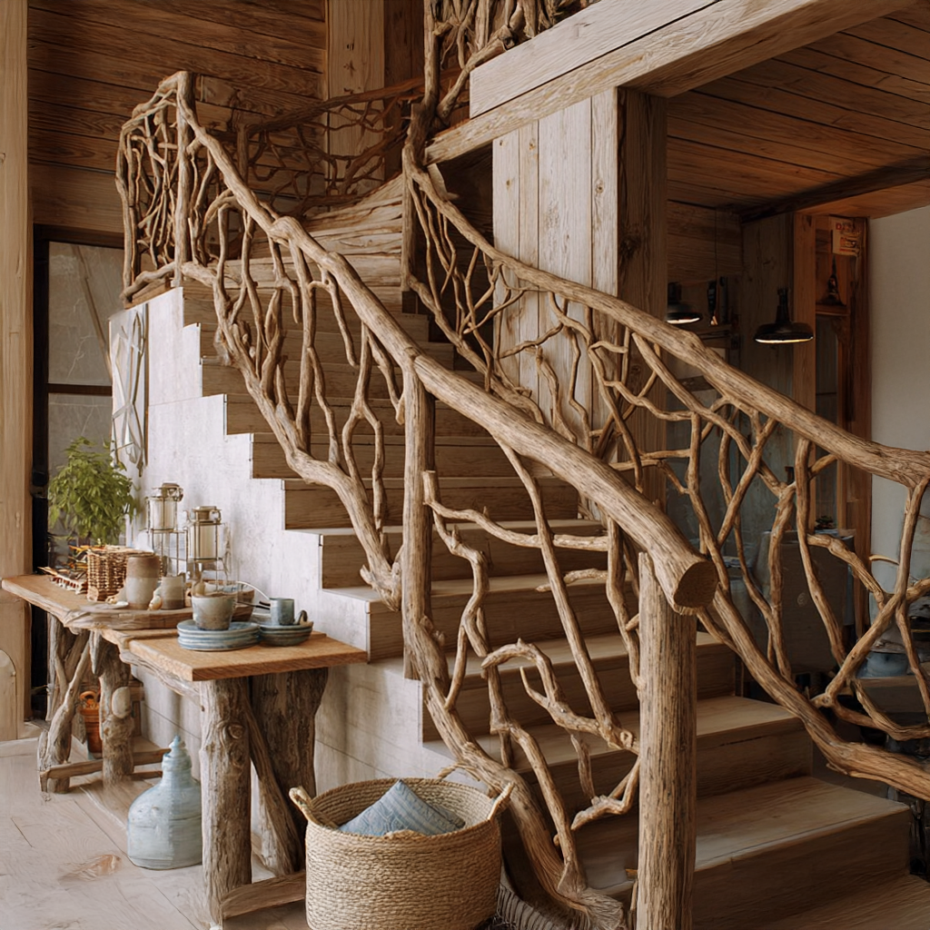 Mid Century Handcrafted Wooden Staircase Hallway SINLSAST003