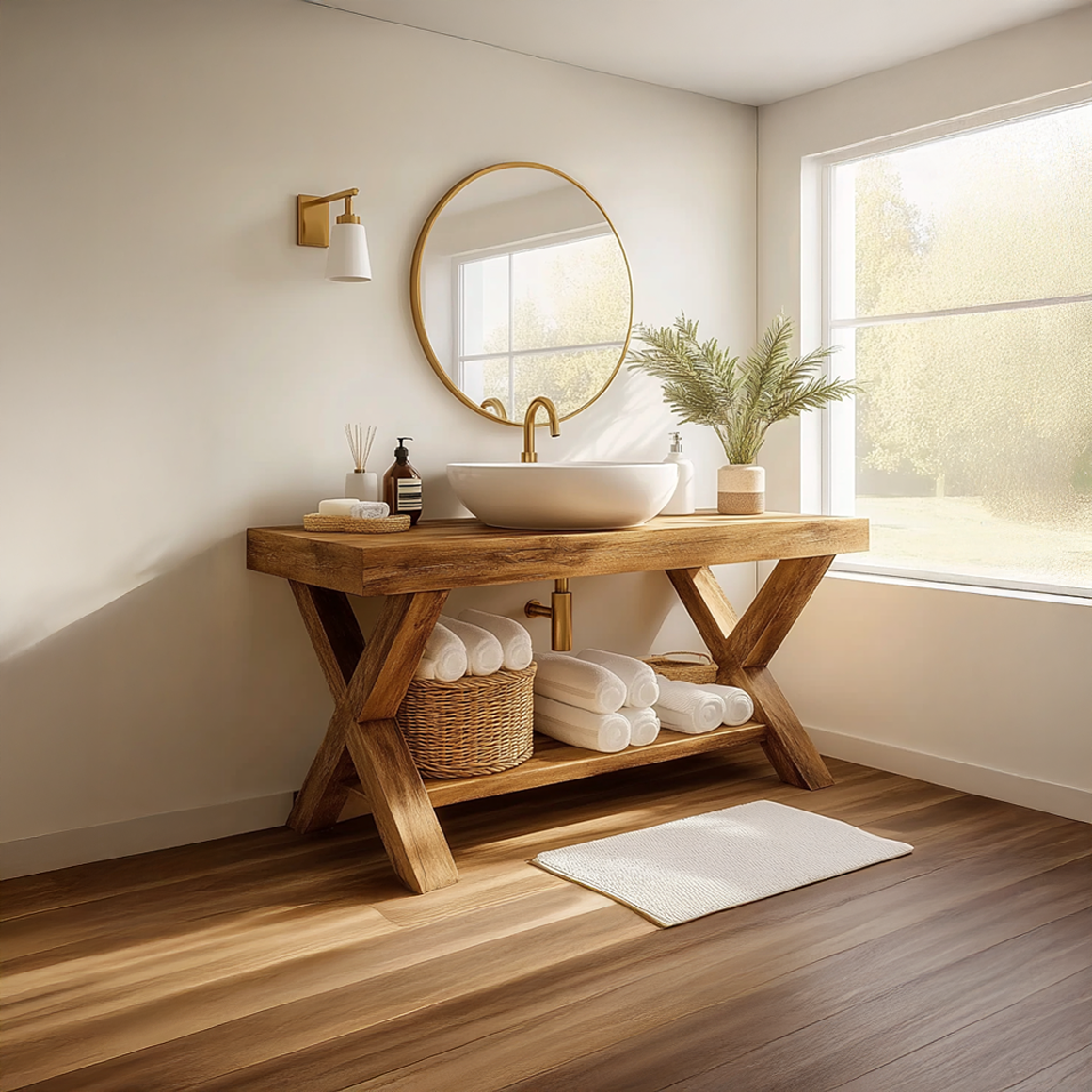 Mid Century Bathroom Vanity Table Solid Wood Modern Bathroom Decor SINLSABRV196