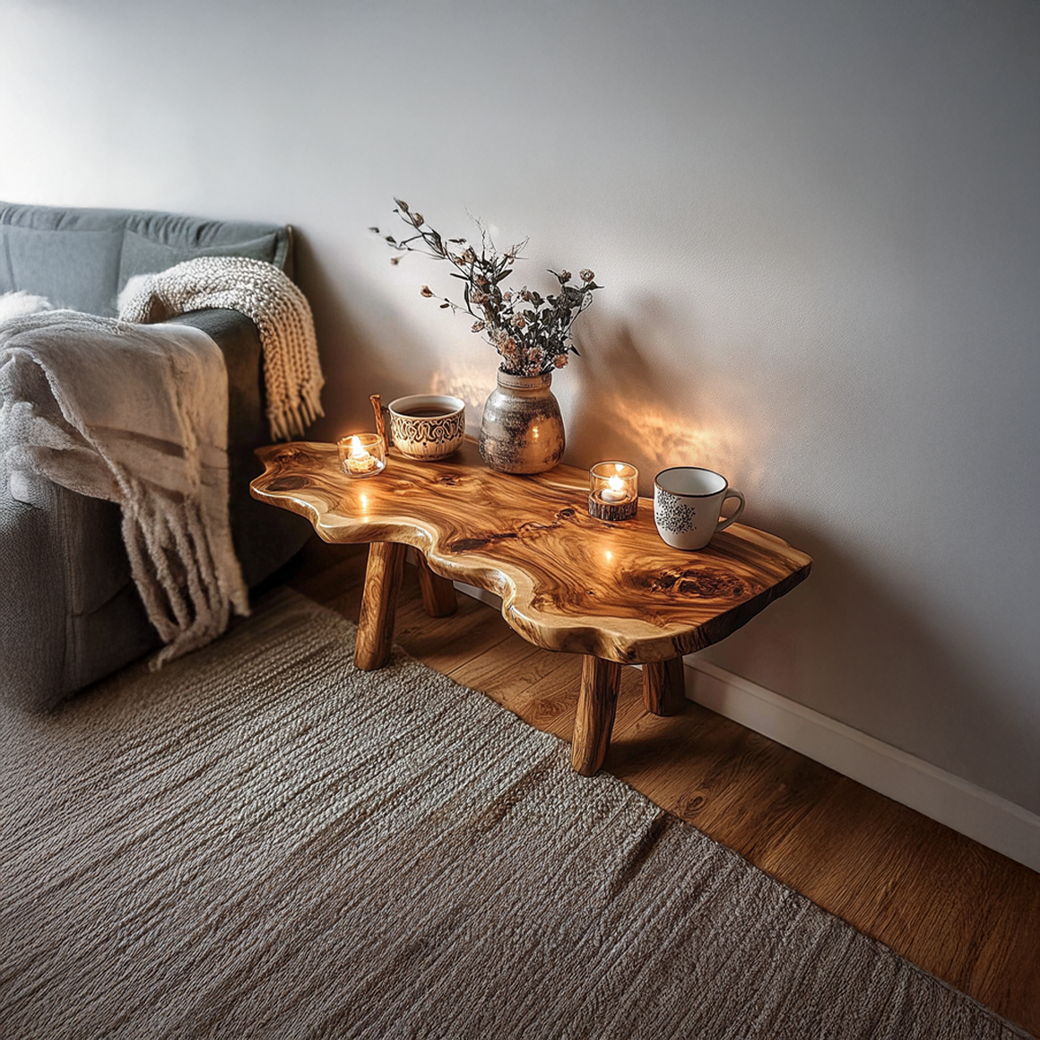 Rustic Natural Shape Coffee Table Living Room Cabin Room SINLSACF219