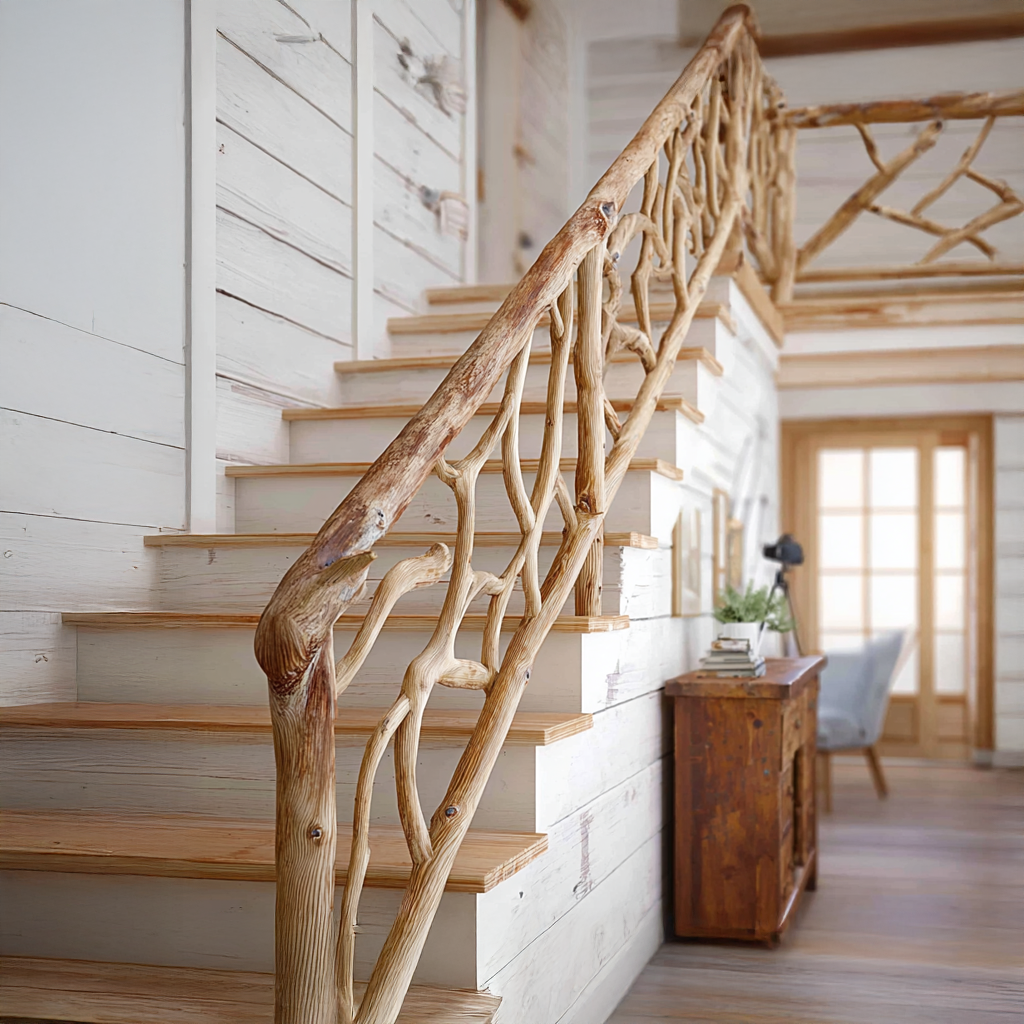 Rustic Solid Wood Stair Railing Home Interior SINLSAST002