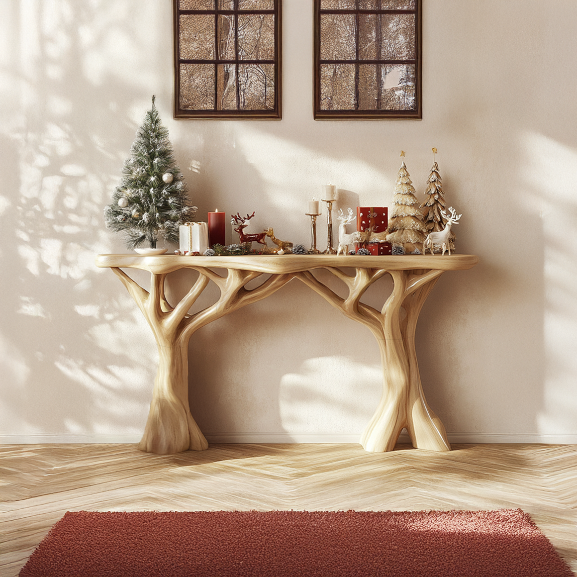 Rustic Organic Console Table Christmas Entryway Seasonal Decor SINLSACS343