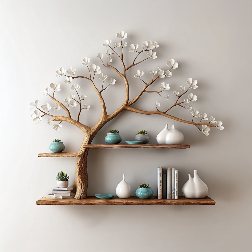 Rustic Tree Shelf Wall Living Room SINLSATBS024