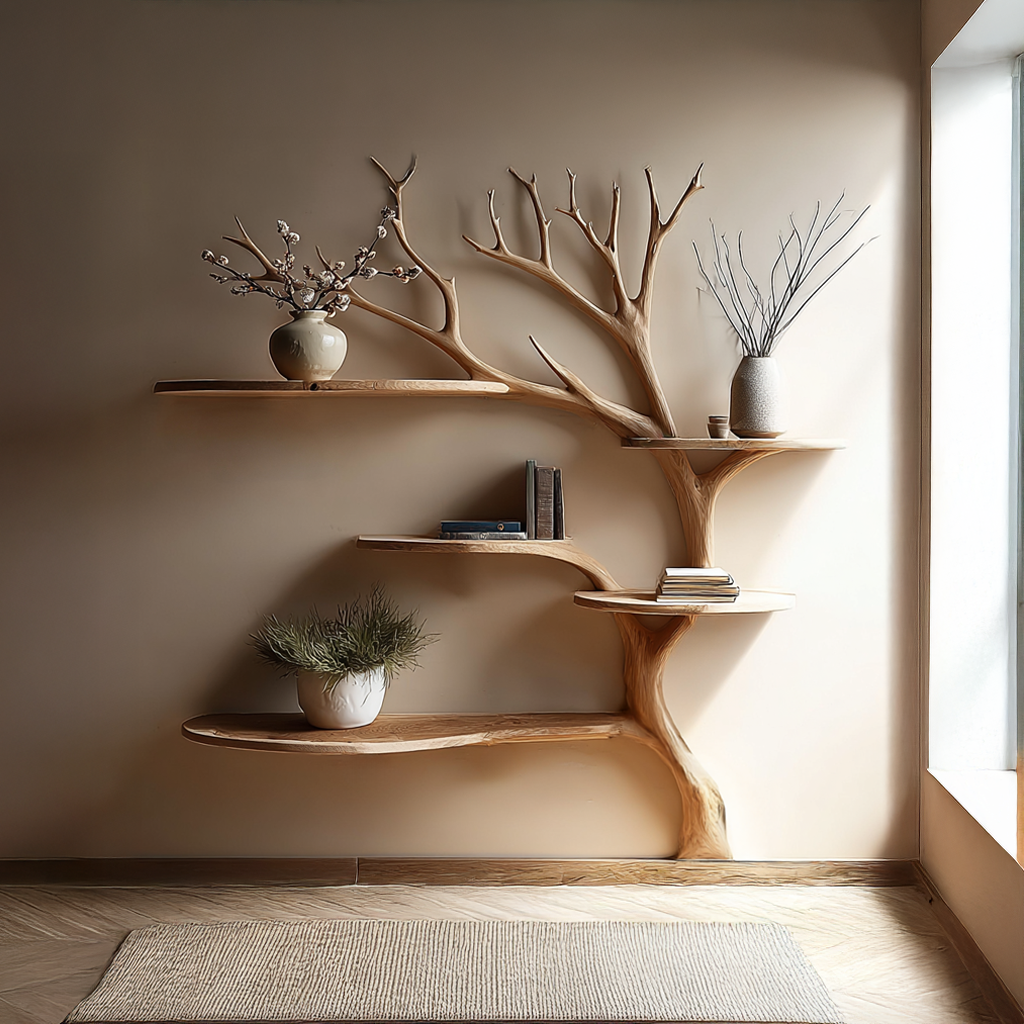 Rustic Tree Bookshelf Wall Living Room SINLSATB200