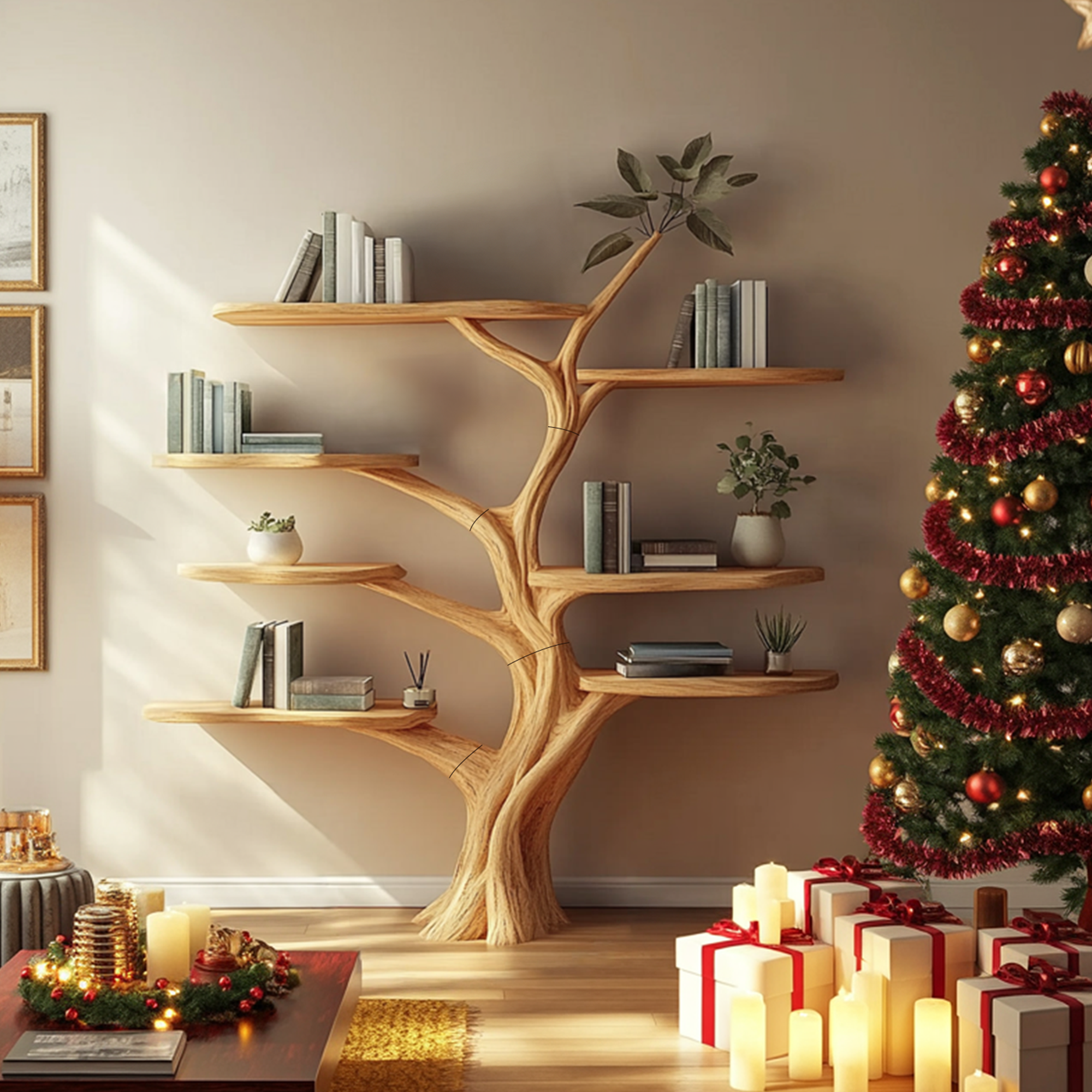 Rustic Christmas Tree Wall Shelf Display Entryway SINLKITB579