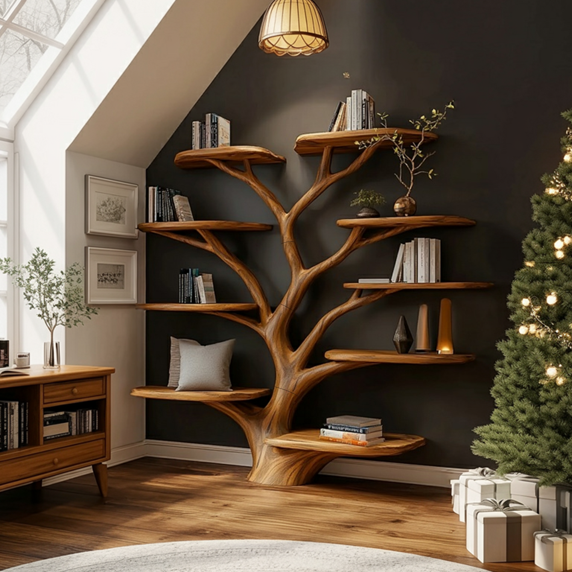 Rustic Christmas Tree Shelf Living Room Holiday Display SINLKITB596