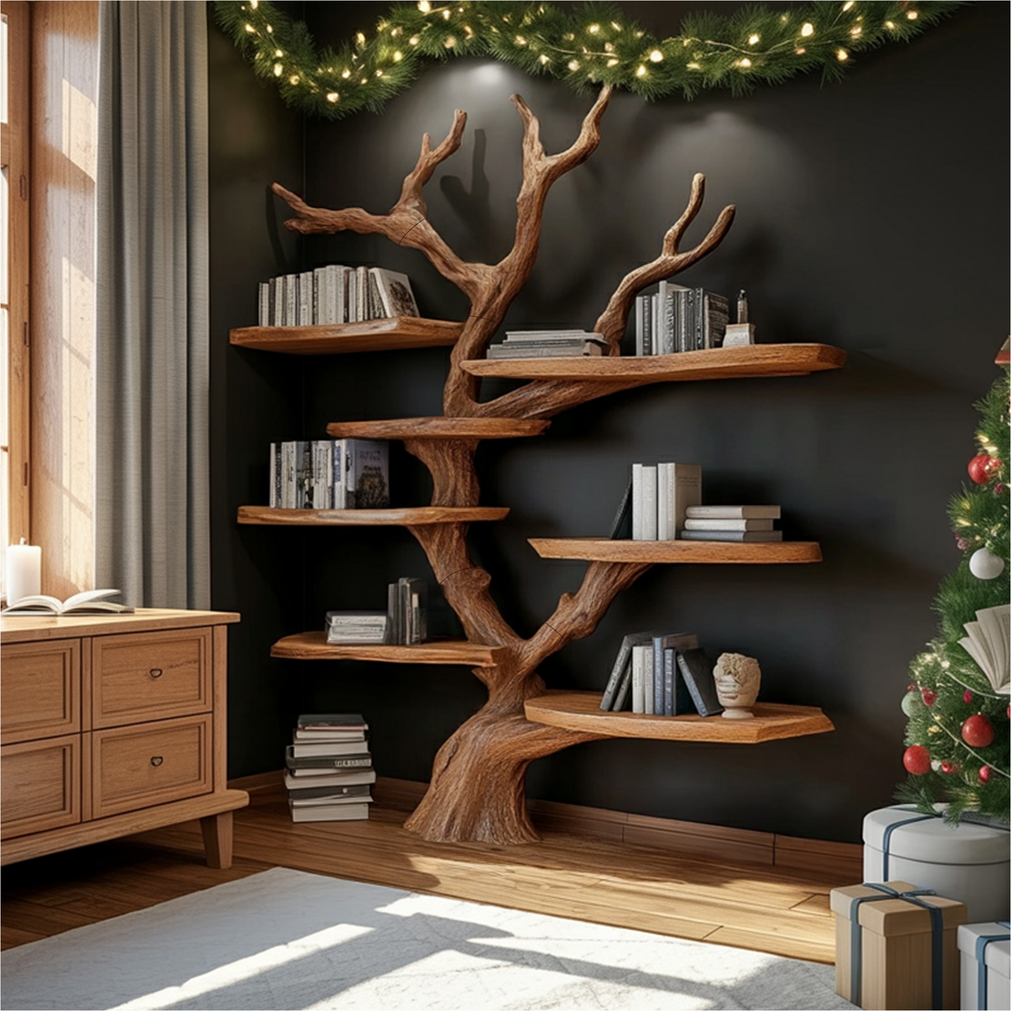 Rustic Christmas Decor Tree Shelf Living Room SINLKITB597
