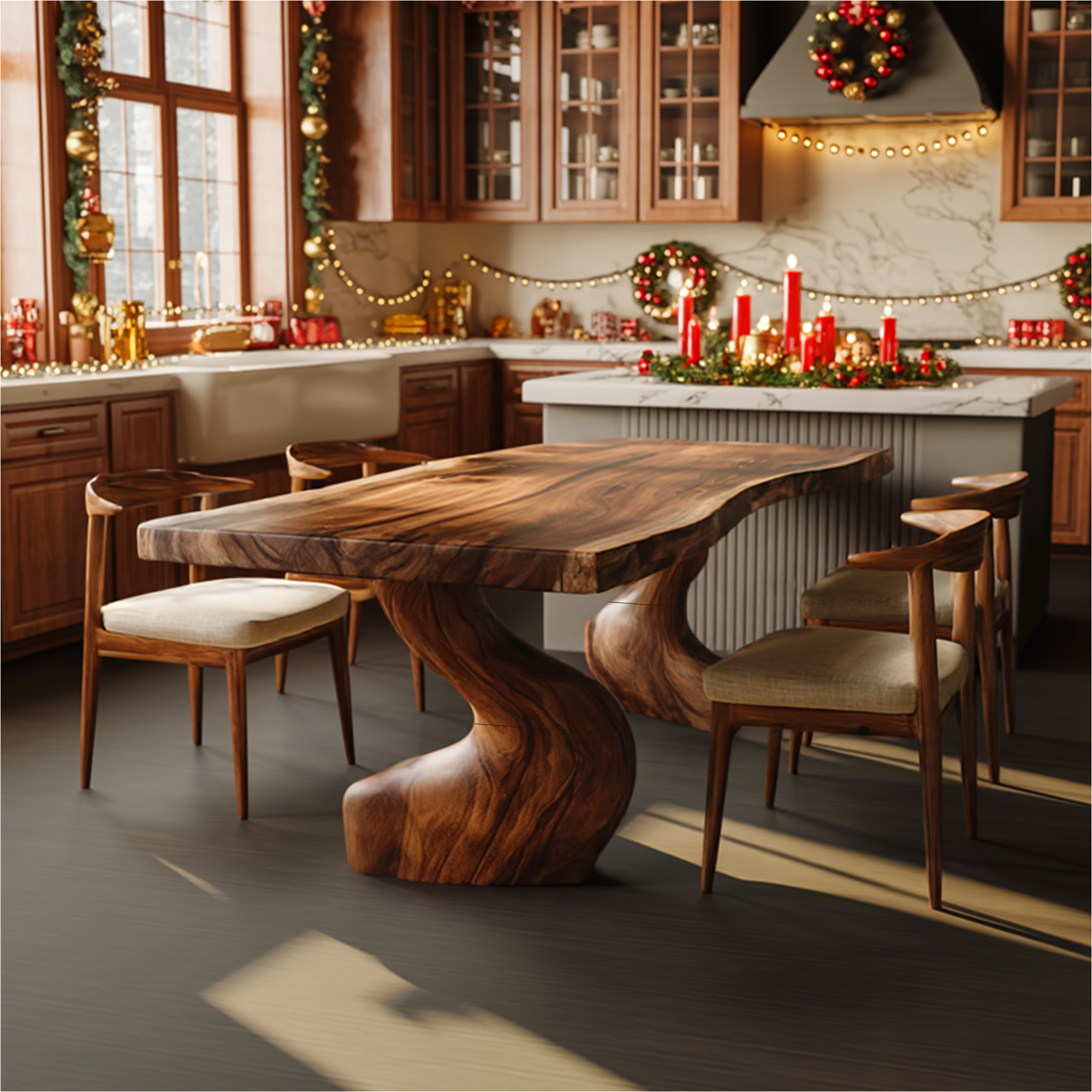 Rustic Live Edge Dining Table Christmas Holiday Dining Room SINLKIDT156