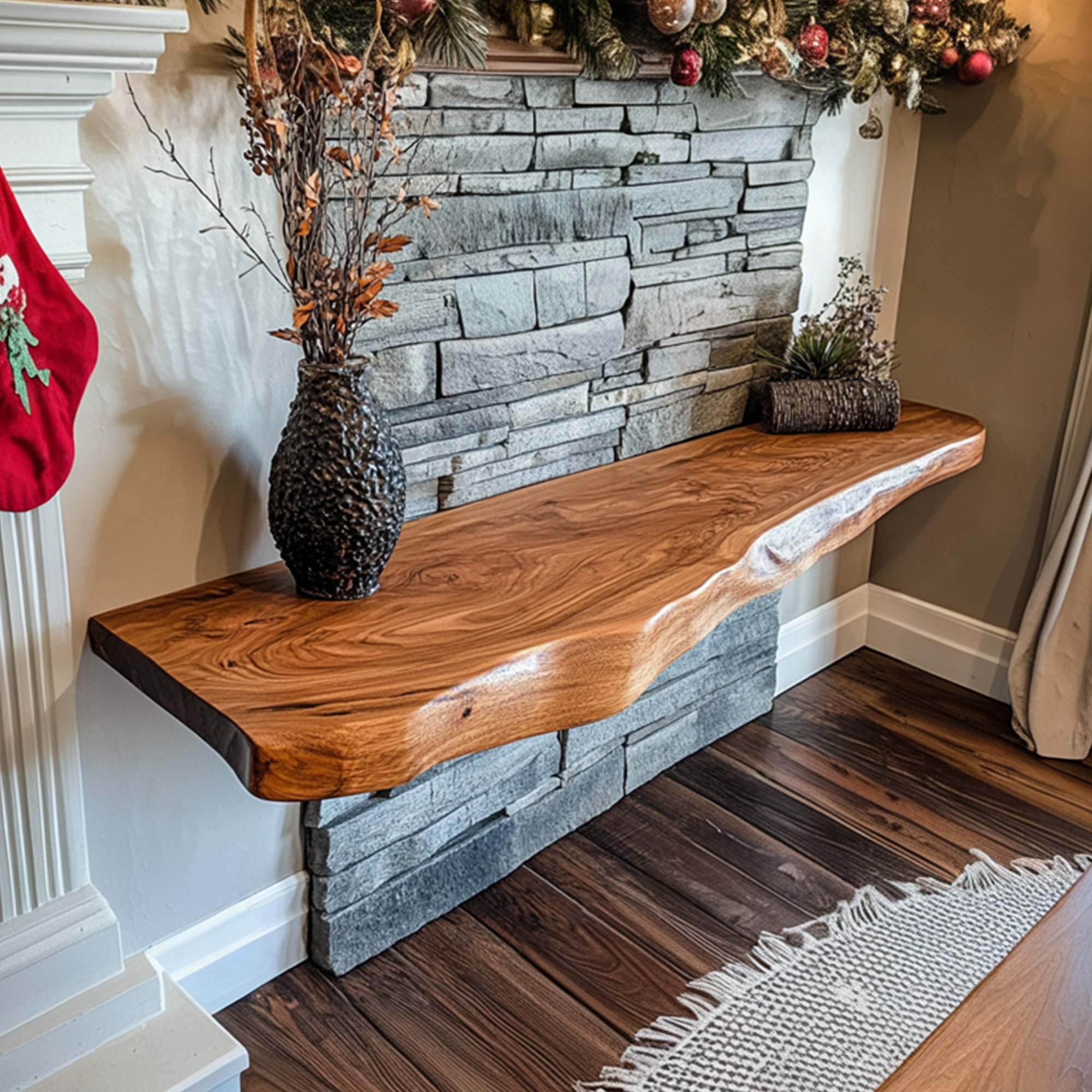 Rustic Live Edge Floating Shelf Christmas Fireplace Display SINLKIFL342