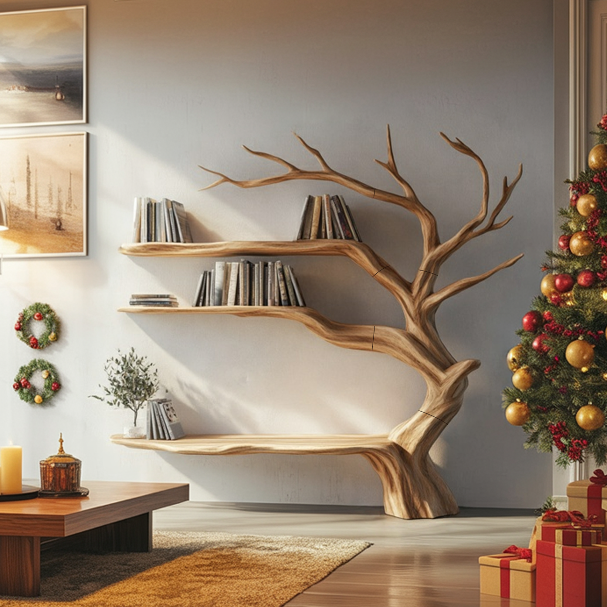Rustic Christmas Tree Wall Shelf Bedroom And Entryway SINLKITB581