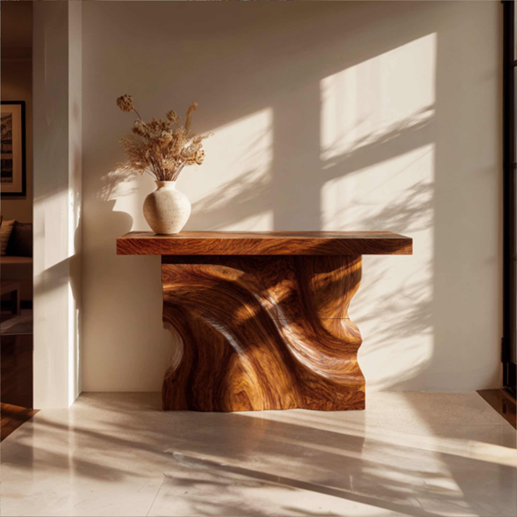 Rustic Console Table Sculpted Wave Base Entryway Display SINLKICS405