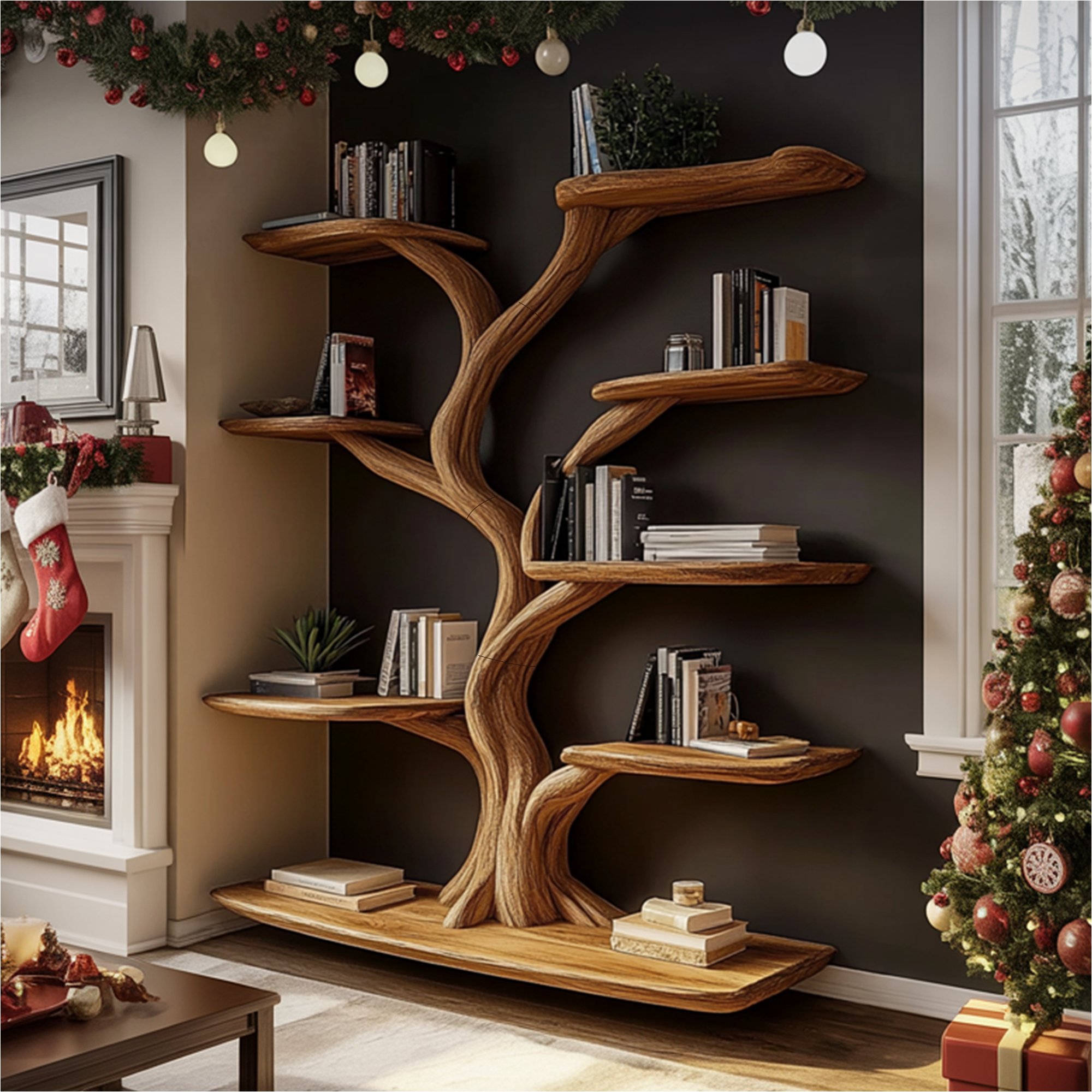 Rustic Christmas Tree Wall Shelf Living Room SINLKITB590