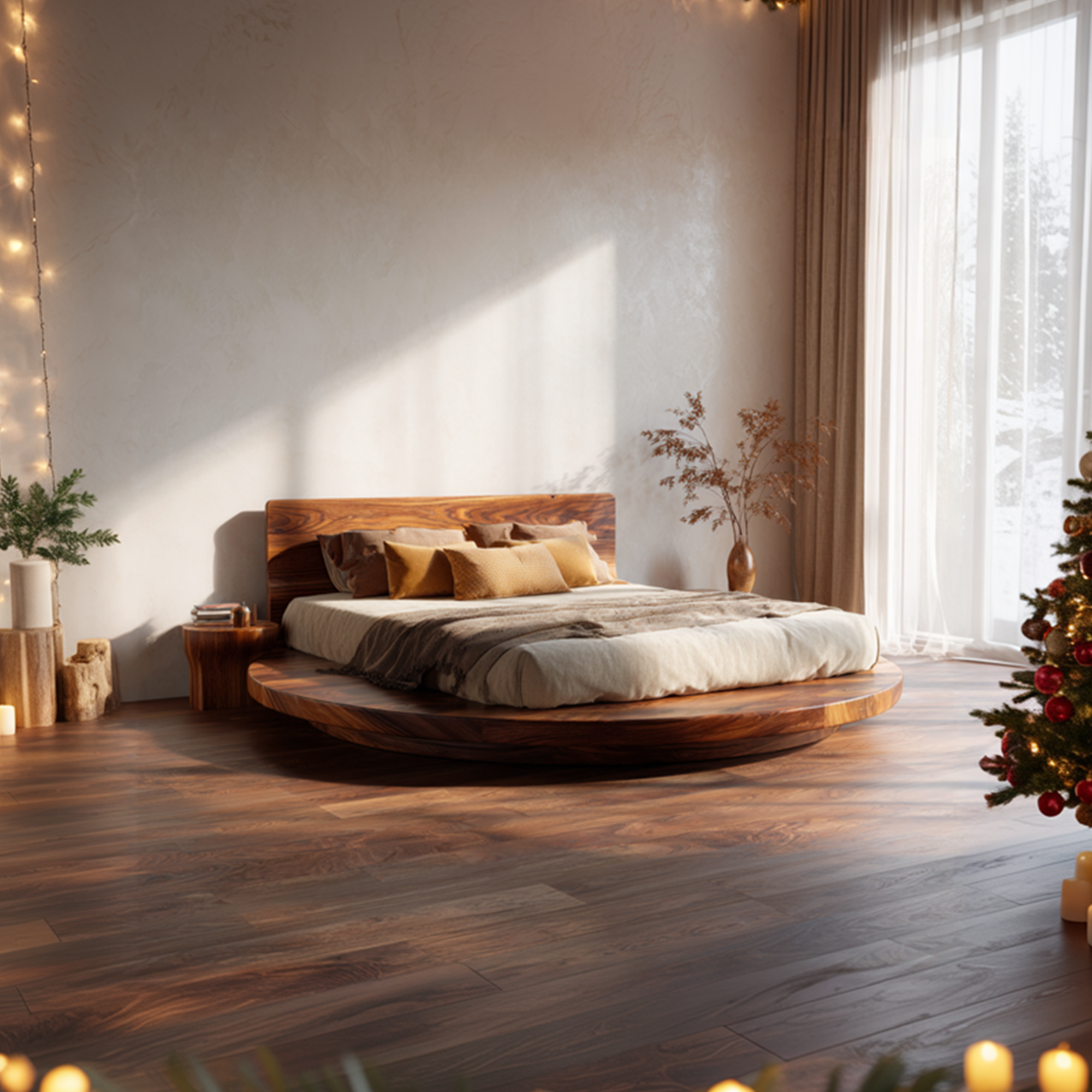 Mid Century Bedroom Minimal Platform Bed SINLKIWB083