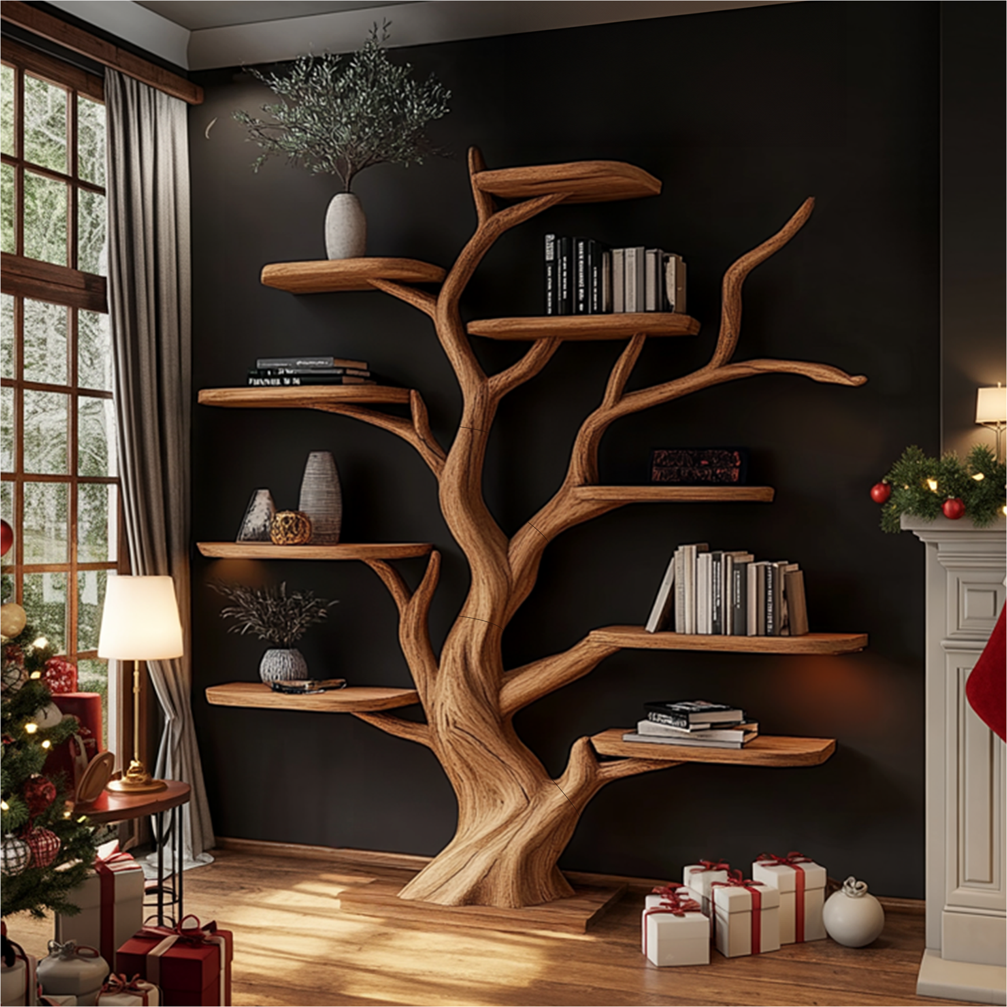 Rustic Tree Shelf Christmas Holiday Decor Living Room SINLKITB591