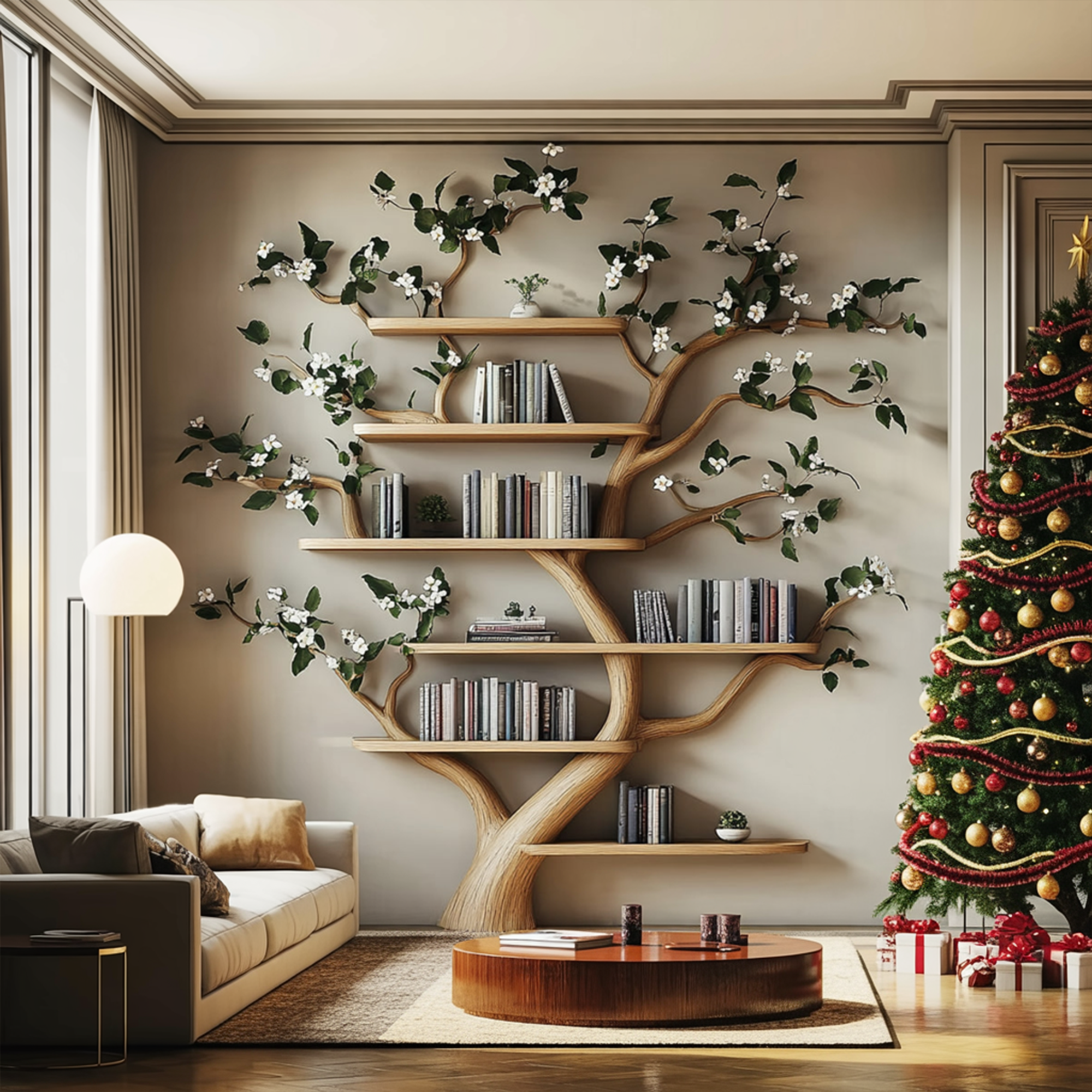 Mid Century Tree Wall Shelf Christmas Living Room SINLKITB578